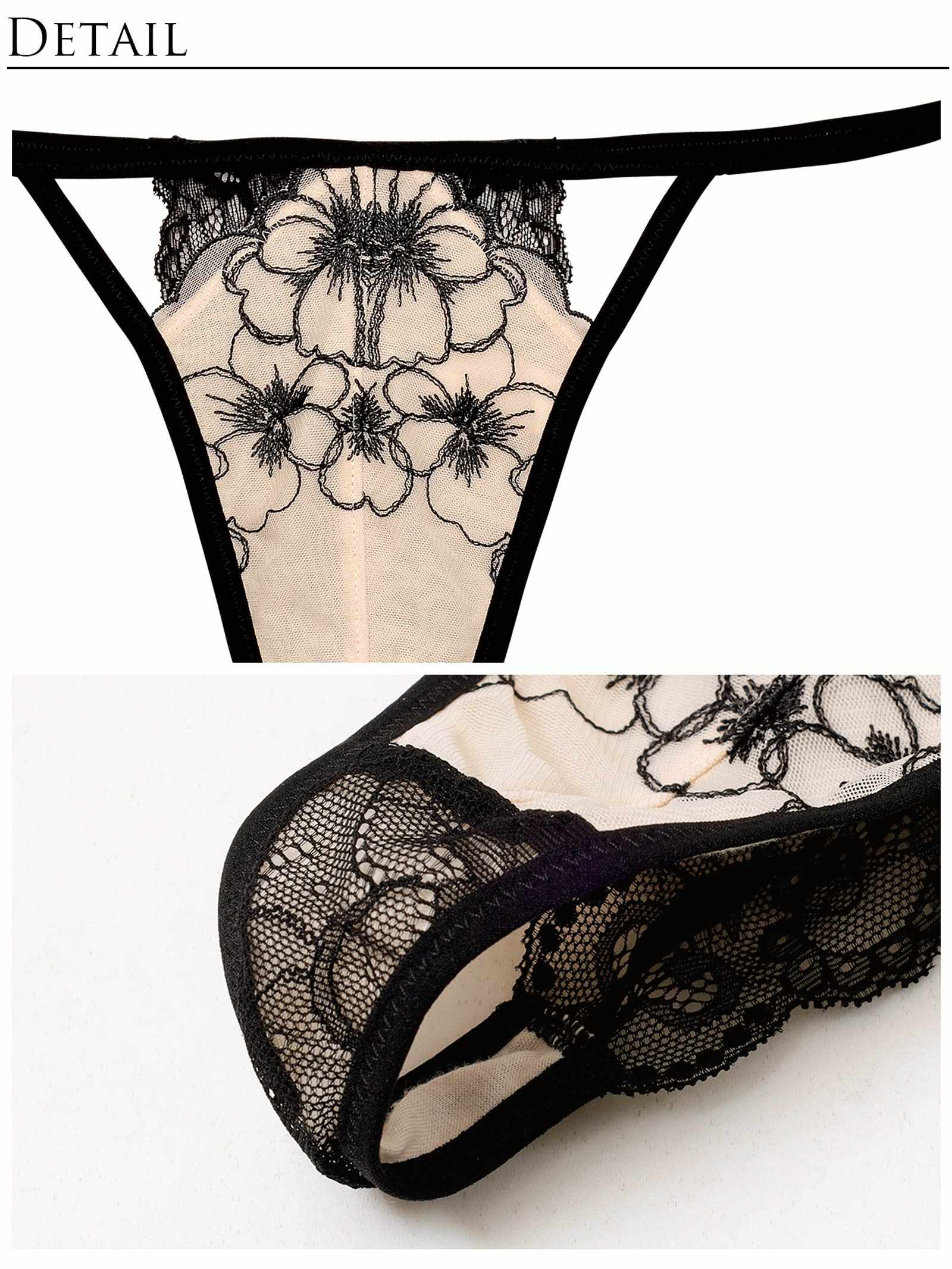 1/20再販!【Reinest】ロマンスビオラエンブロイダリーブラジャー&バック透けTバックショーツ