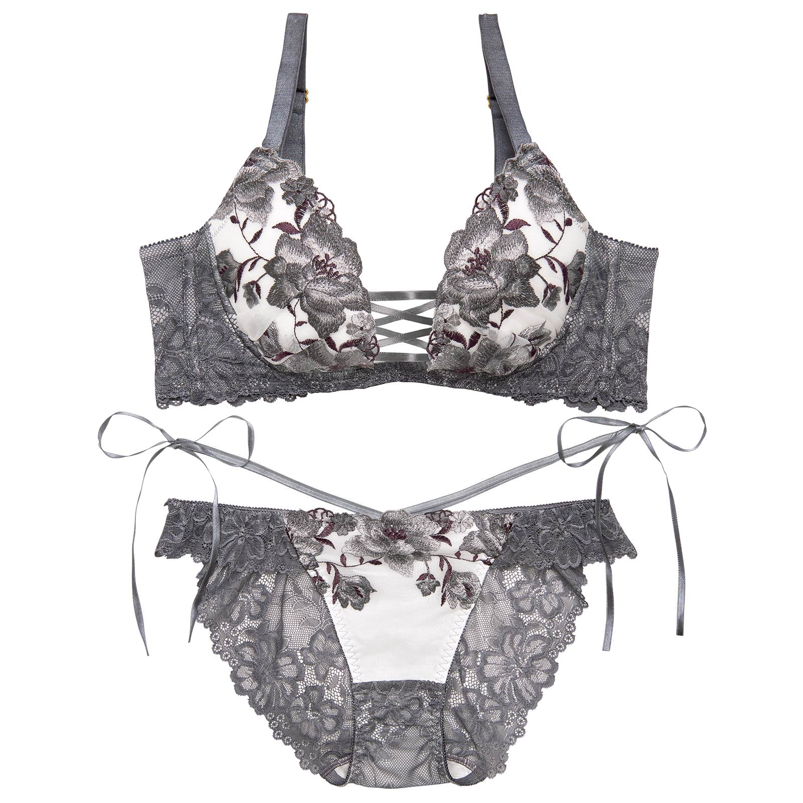 【永尾まりや着用】【Reinest】エレガンスピオニーブルーム育乳脇高★魔法のブラジャー&バック透けフルバックショーツ