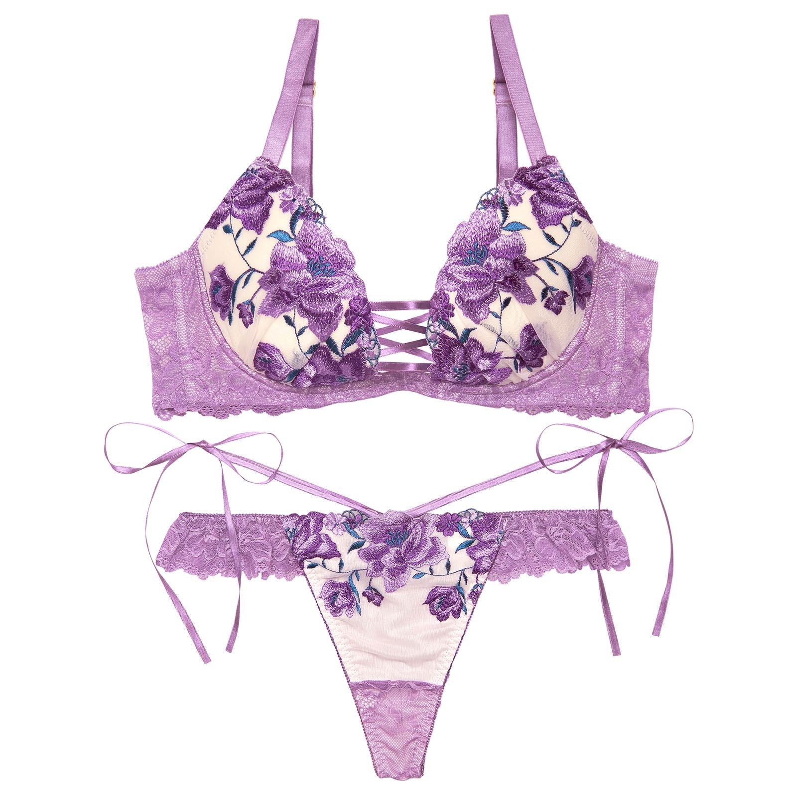 【永尾まりや着用】【Reinest】エレガンスピオニーブルーム育乳脇高★魔法のブラジャー&バック透けTバックショーツ