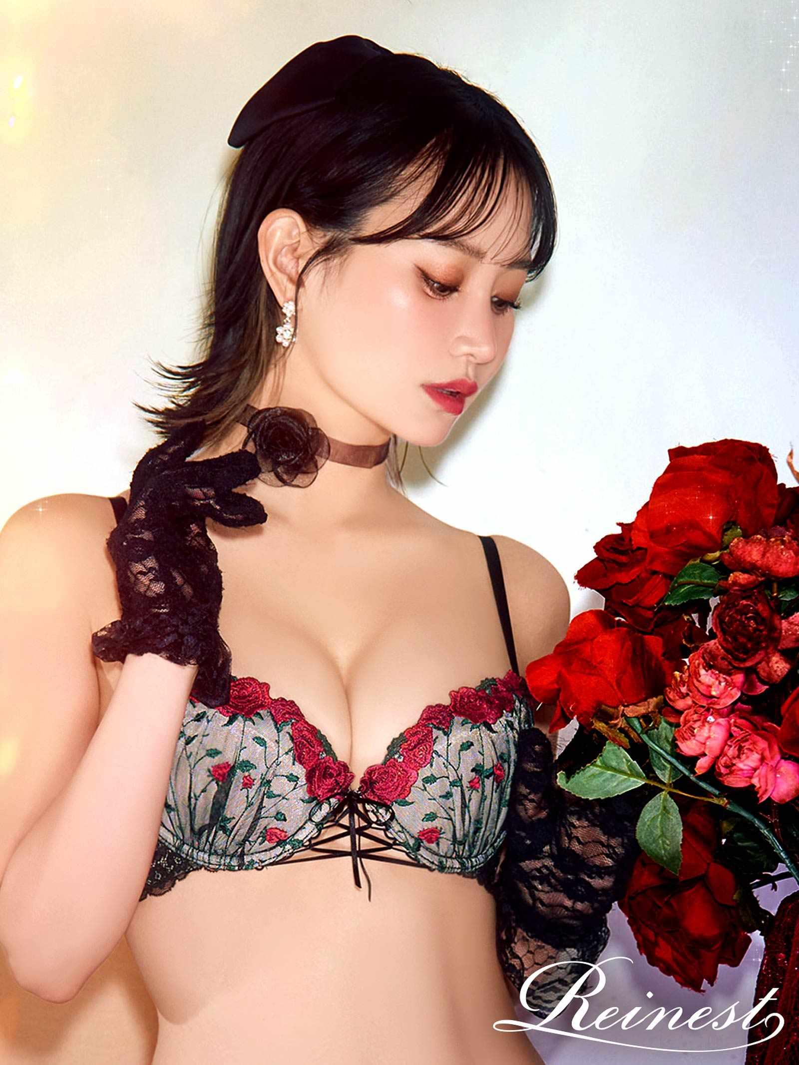【Reinest】クラシックローズブーケブラジャー&バック透けフルバックショーツ - 【公式】247Lingerie