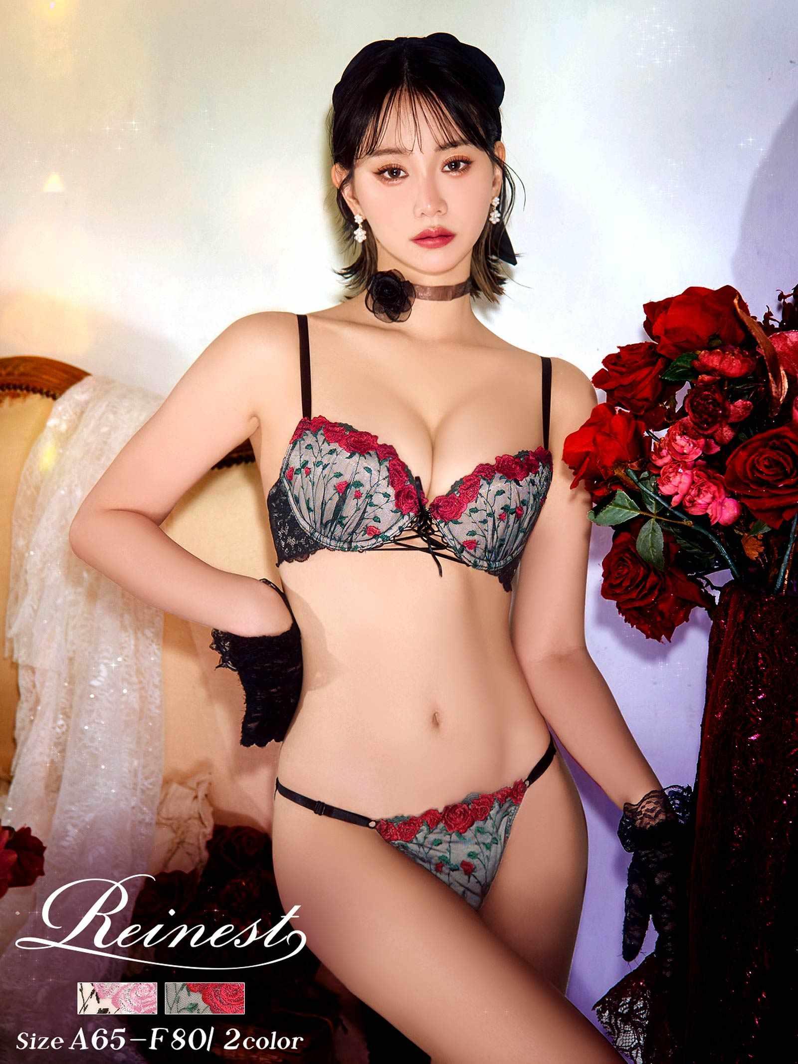 【Reinest】クラシックローズブーケブラジャー&バック透けフルバックショーツ - 【公式】247Lingerie