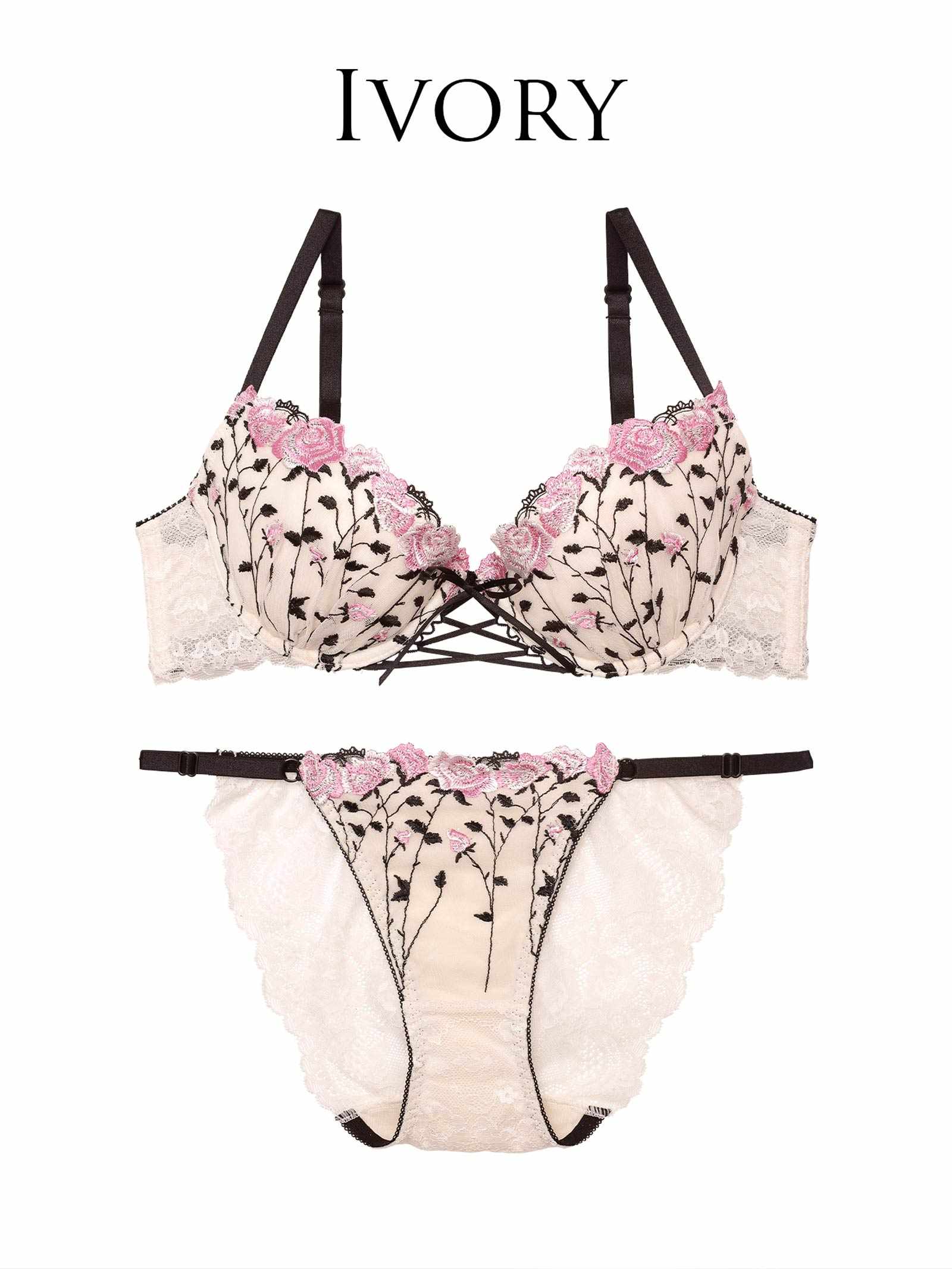 4/30新作!【Reinest】クラシックローズブーケブラジャー&バック透けフルバックショーツ