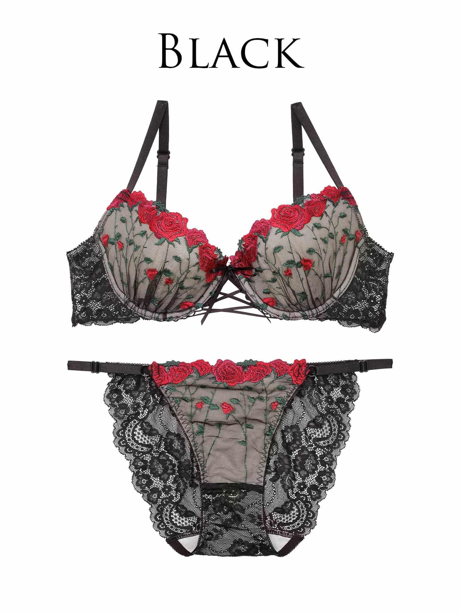 【Reinest】クラシックローズブーケブラジャー&バック透けフルバックショーツ - 【公式】247Lingerie