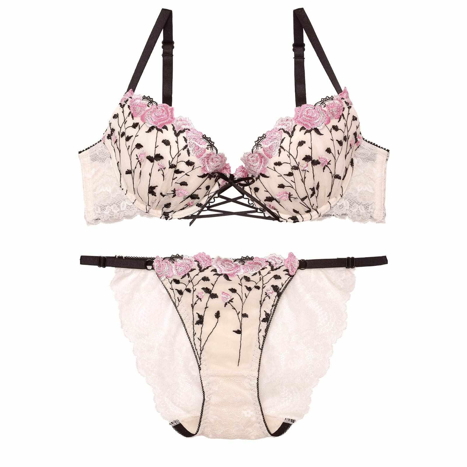 【Reinest】クラシックローズブーケブラジャー&バック透けフルバックショーツ - 【公式】247Lingerie