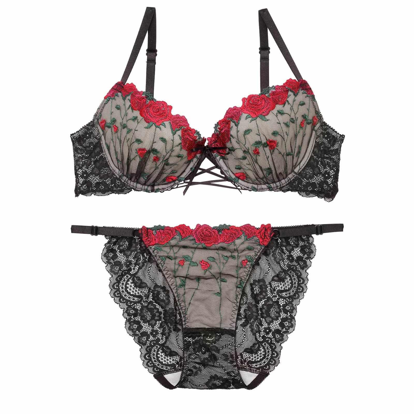 【Reinest】クラシックローズブーケブラジャー&バック透けフルバックショーツ - 【公式】247Lingerie