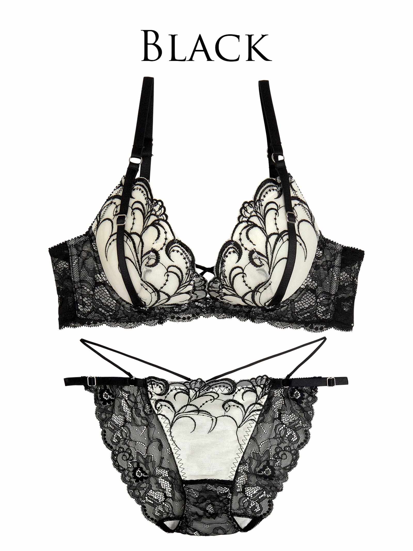 6/11新作!!【永尾まりや着用】【Reinest】ストリングアイビーエンブロイダリーブラジャー&バック透けフルバックショーツ