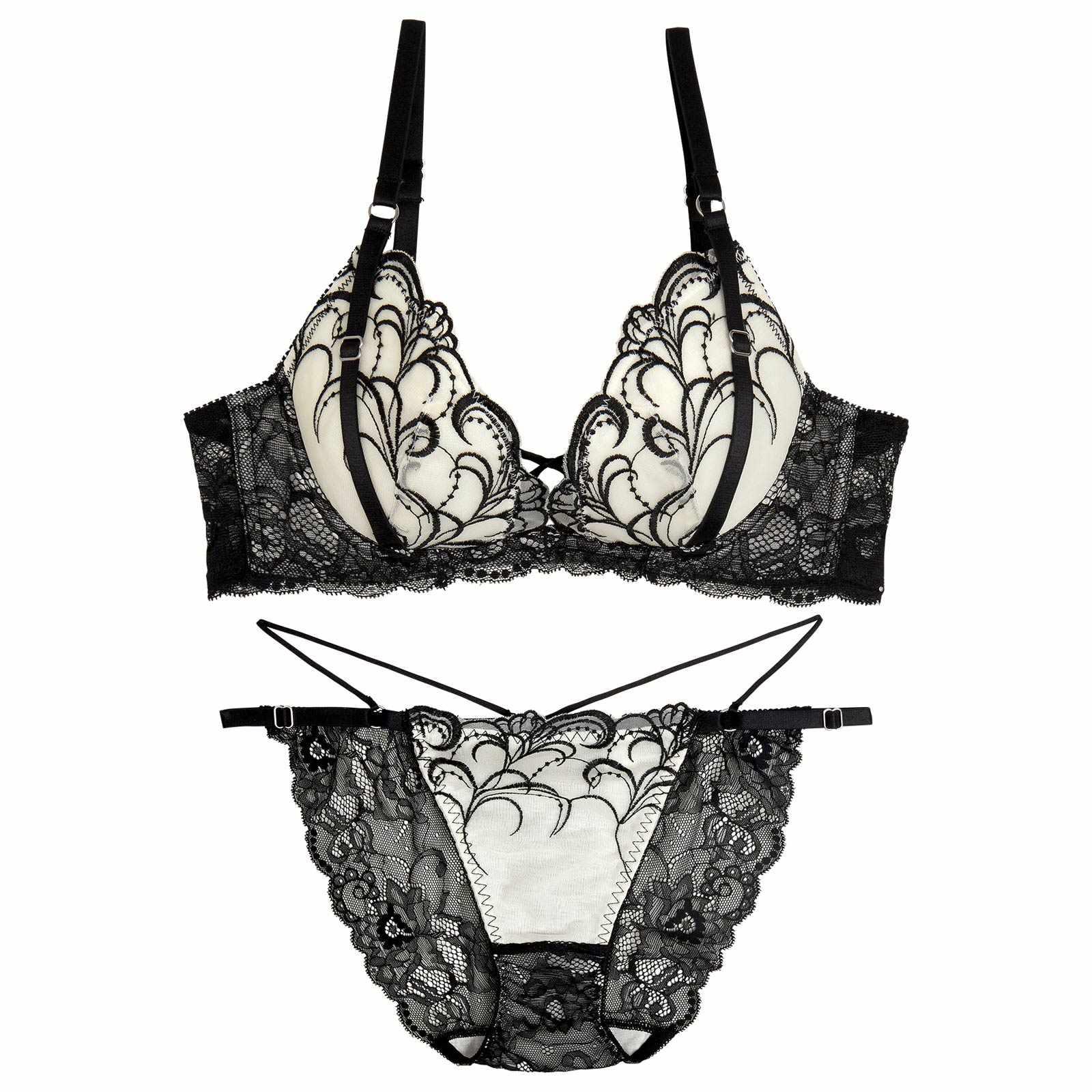 【永尾まりや着用】【Reinest】ストリングアイビーエンブロイダリーブラジャー&バック透けフルバックショーツ