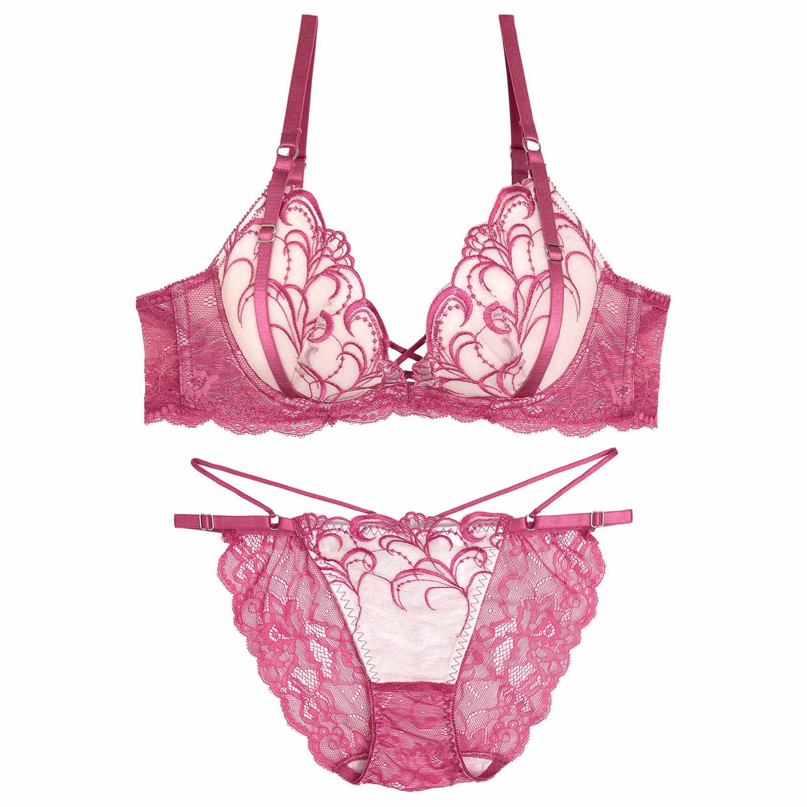 【永尾まりや着用】【Reinest】ストリングアイビーエンブロイダリーブラジャー&バック透けフルバックショーツ