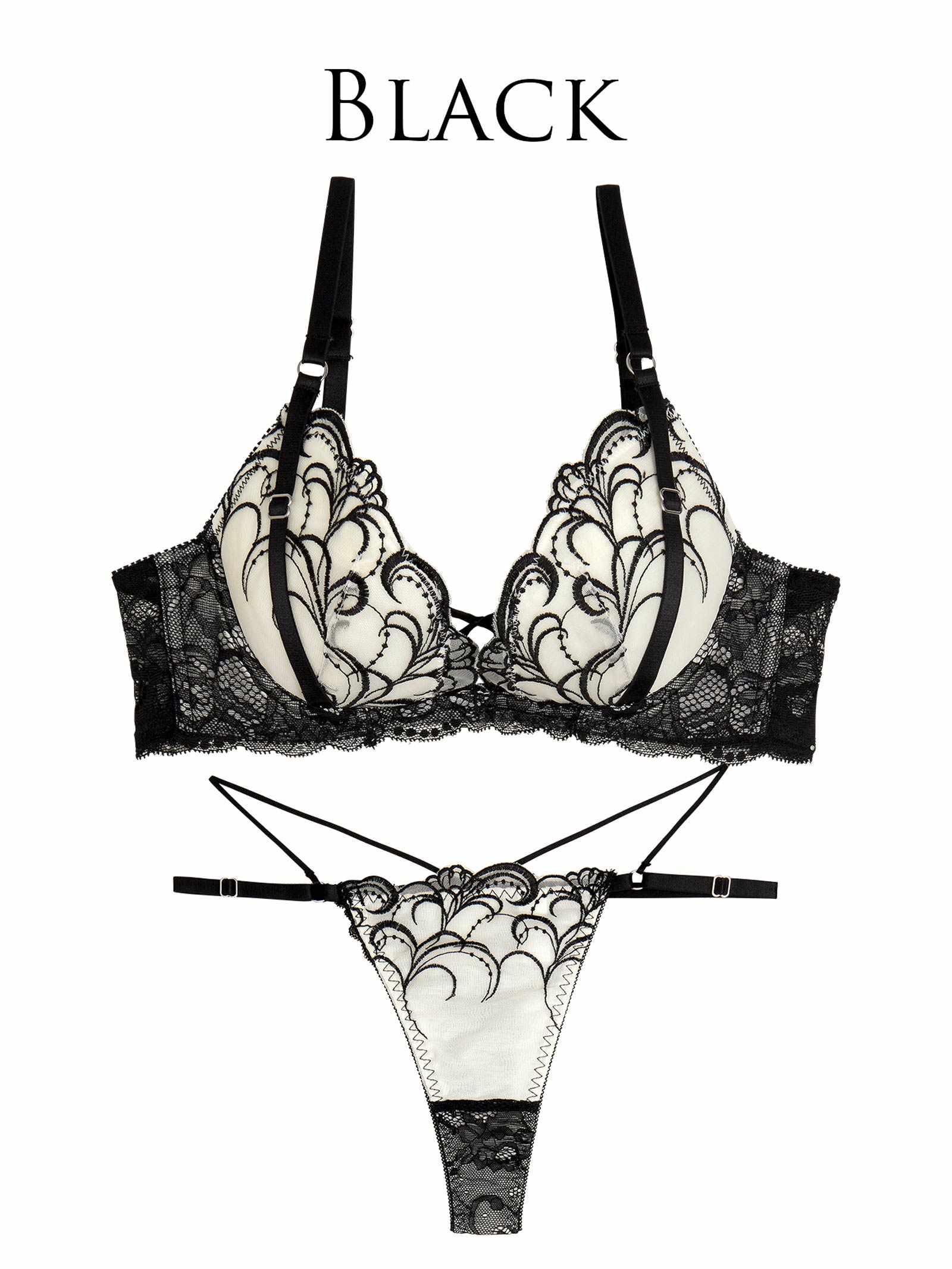 6/11新作!!【永尾まりや着用】【Reinest】ストリングアイビーエンブロイダリーブラジャー&バック透けTバックショーツ