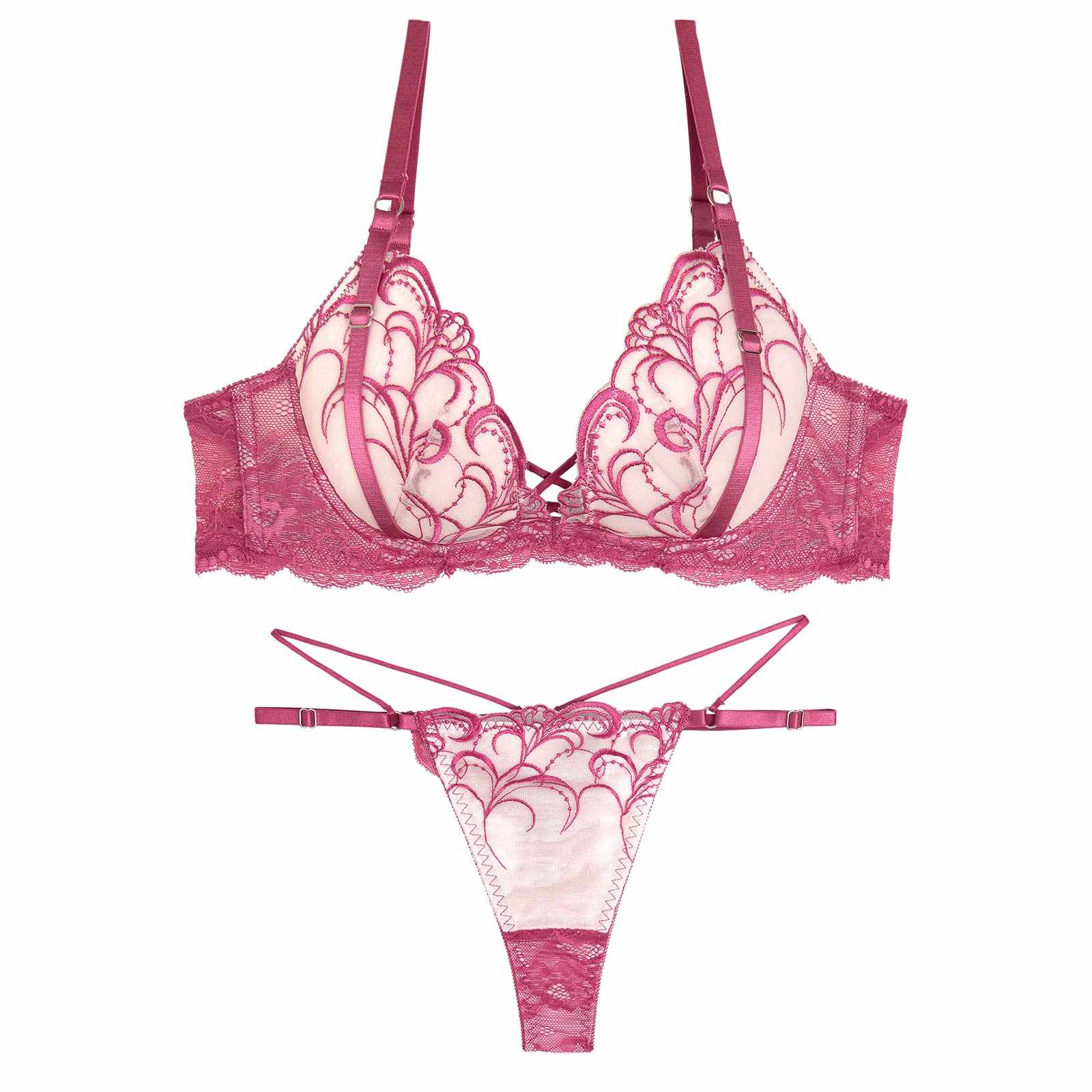 【永尾まりや着用】【Reinest】ストリングアイビーエンブロイダリーブラジャー&バック透けTバックショーツ