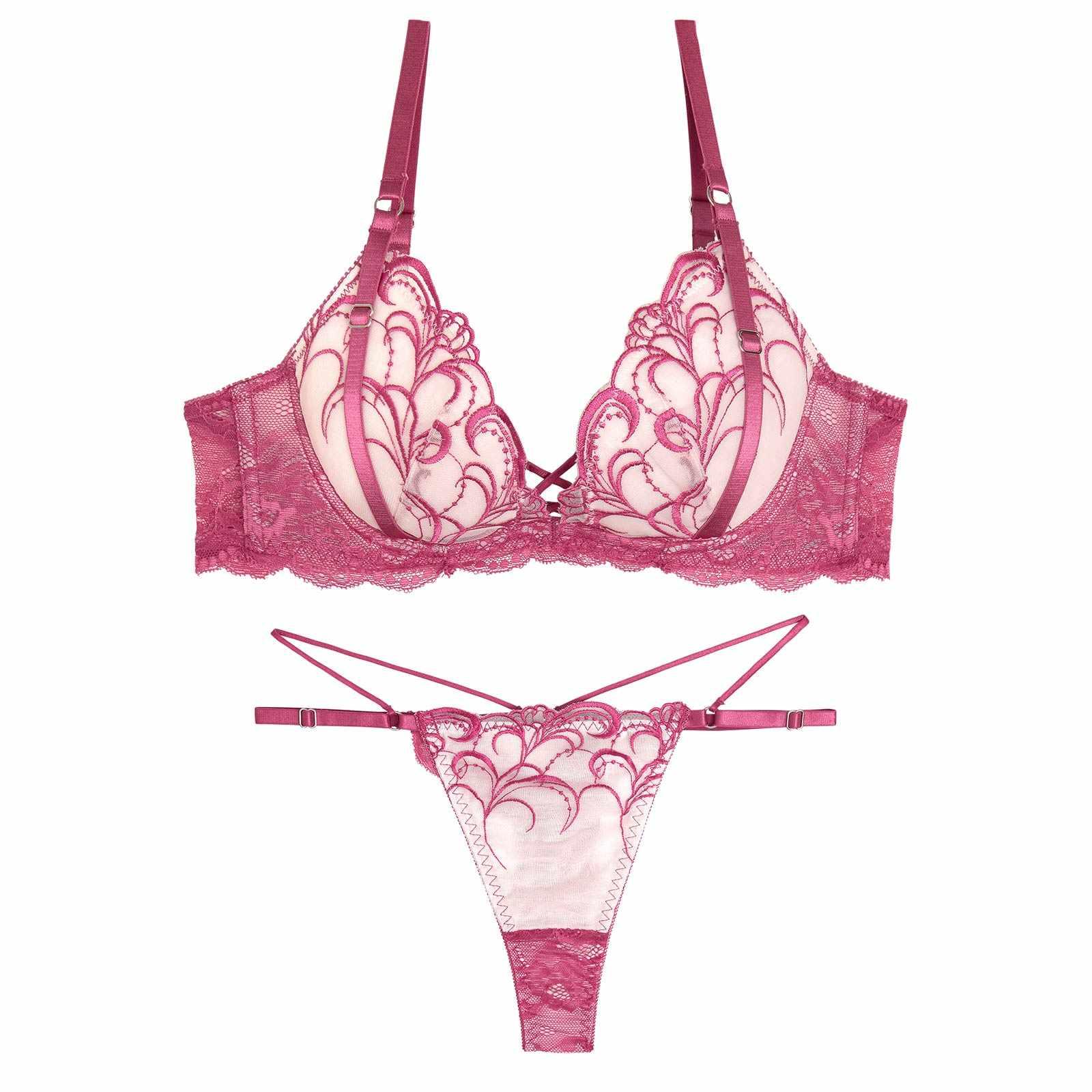 【永尾まりや着用】【Reinest】ストリングアイビーエンブロイダリーブラジャー&バック透けTバックショーツ