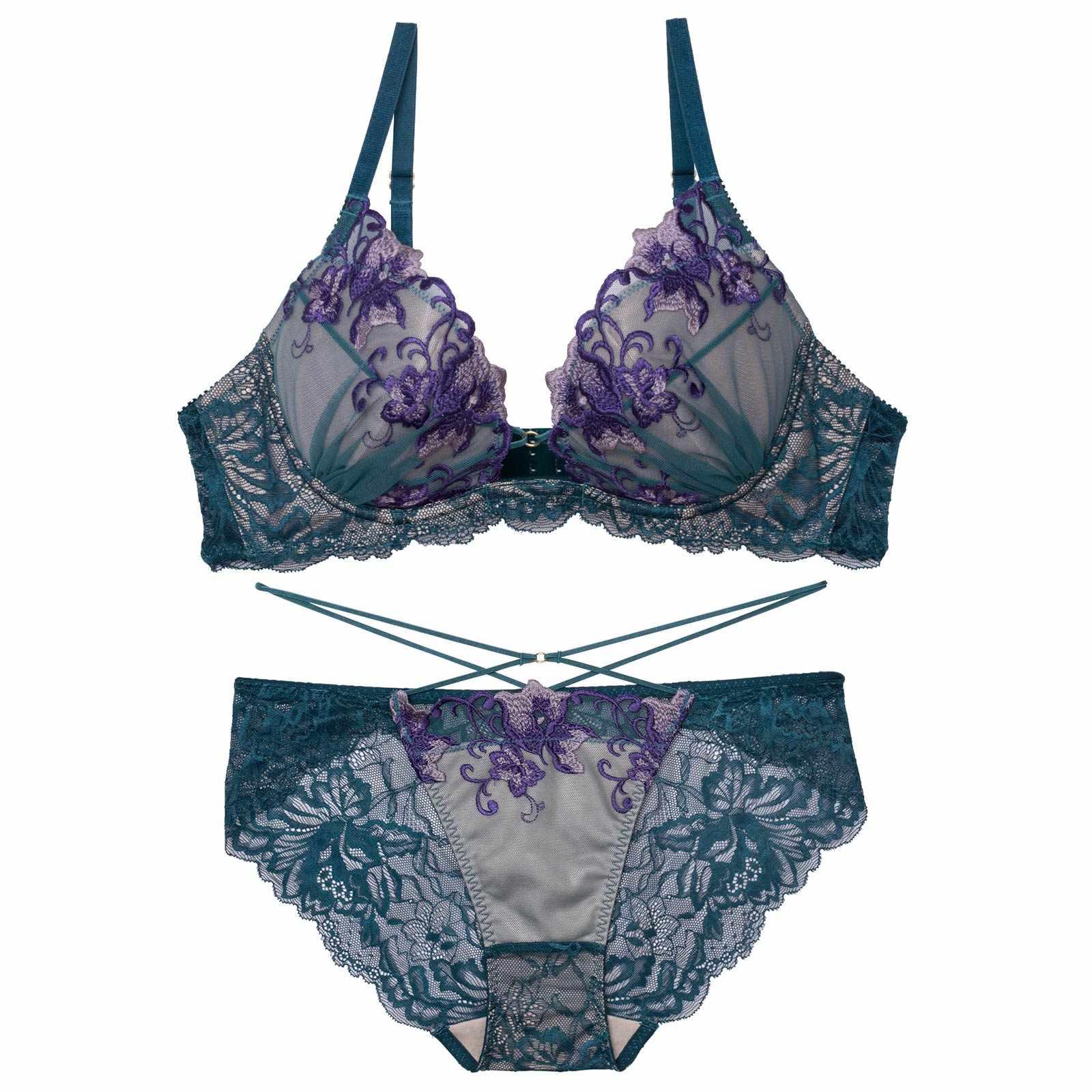 【永尾まりや着用】【Reinest】シックブロッサムコードブラジャー&バック透けフルバックショーツ