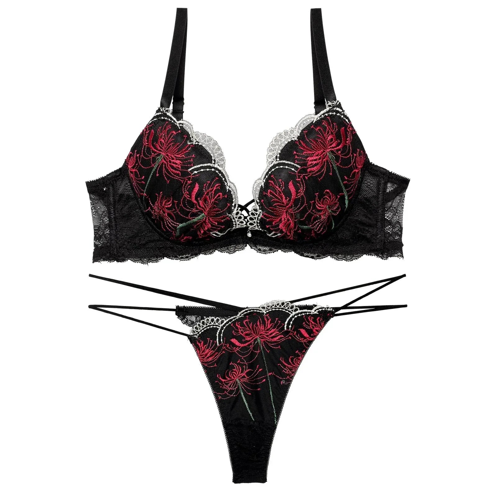 3/7再販!【Reinest】スパイダーリリーレースブラジャー&バック透けTバックショーツ