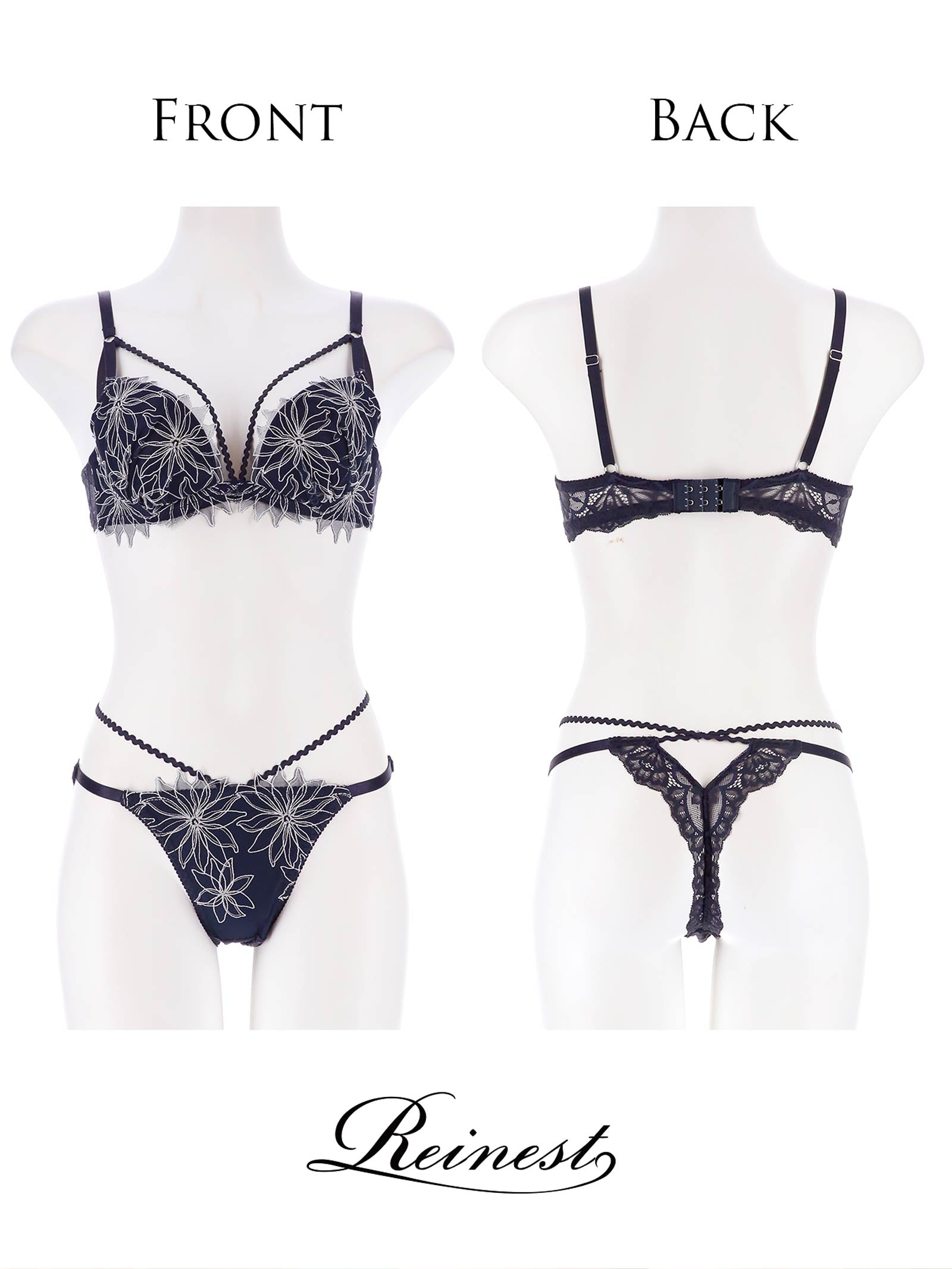 キムボラム着用【Reinest】クリスタルフラワーストリングブラジャー&バック透けTバックショーツ