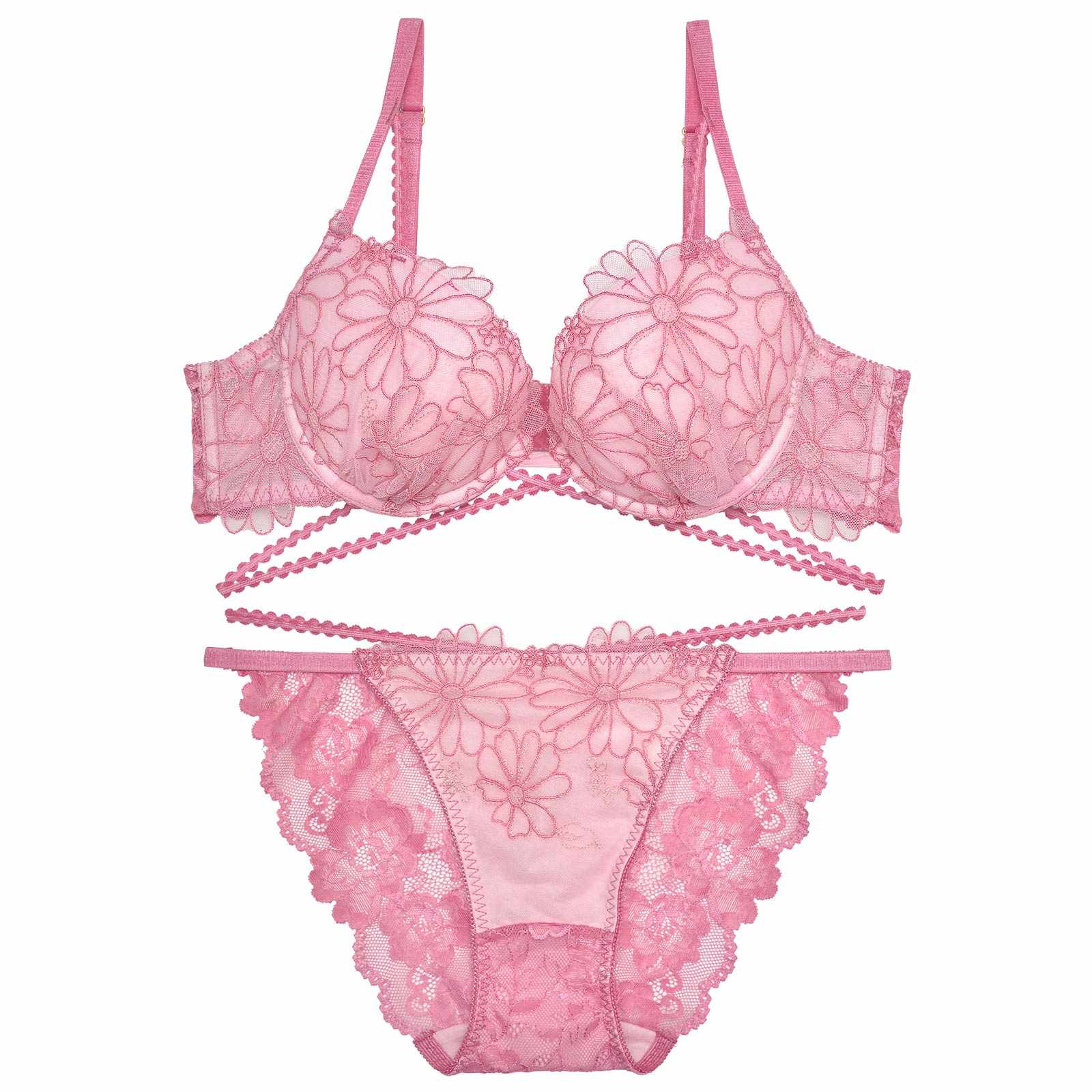 【Reinest】フェミニンシアーマーガレットブラジャー&バック透けフルバックショーツ