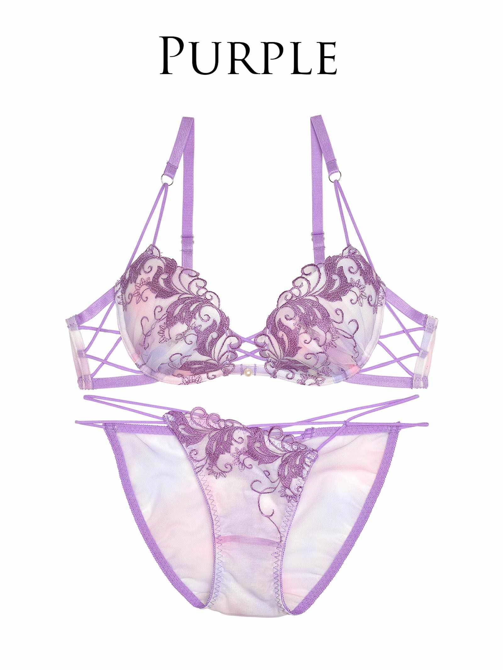 【Reinest】オーロラボタニカルブラジャー&バック透けフルバックショーツ