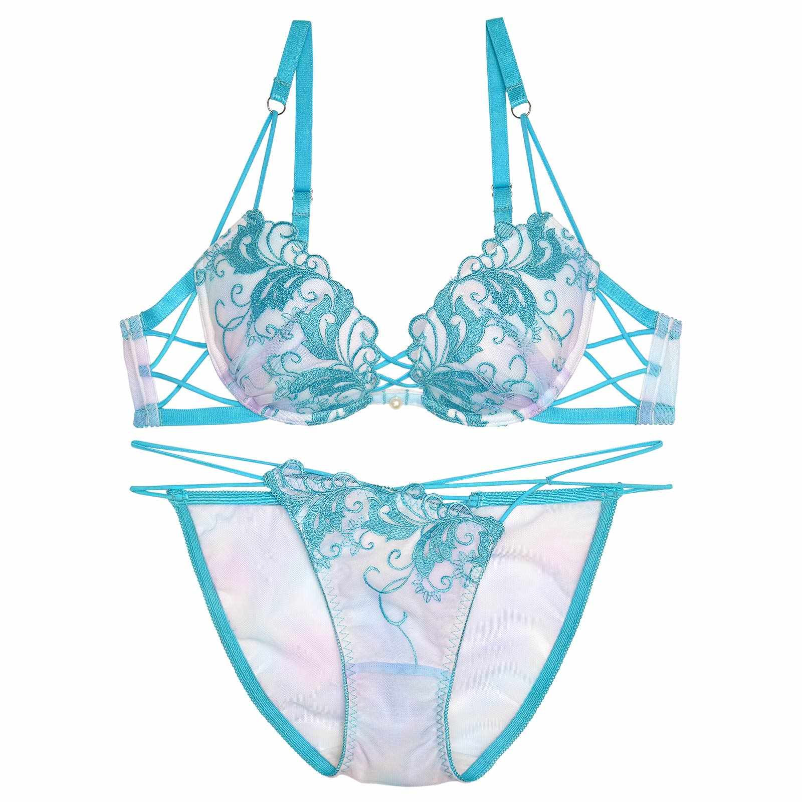 【Reinest】オーロラボタニカルブラジャー&バック透けフルバックショーツ