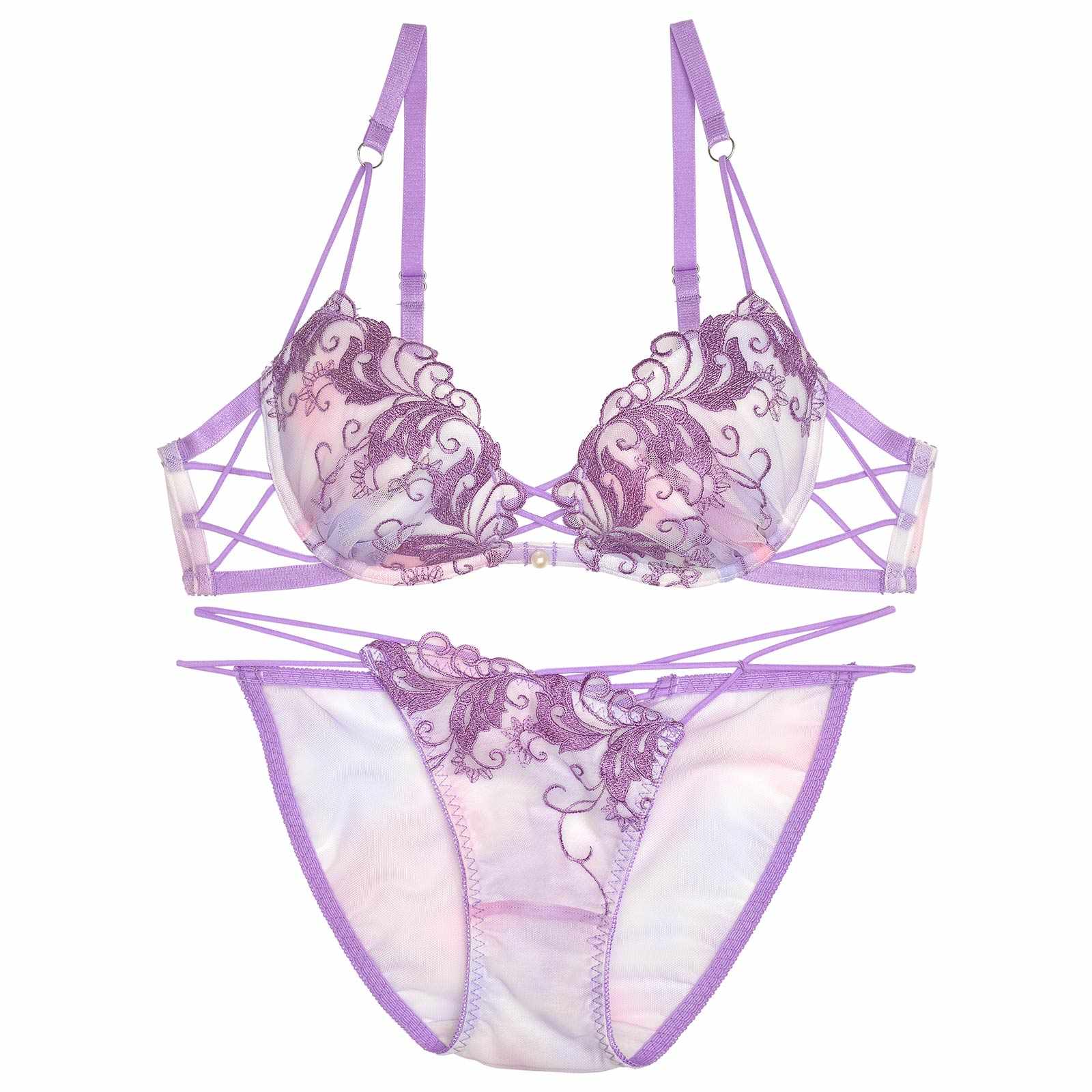 【Reinest】オーロラボタニカルブラジャー&バック透けフルバックショーツ