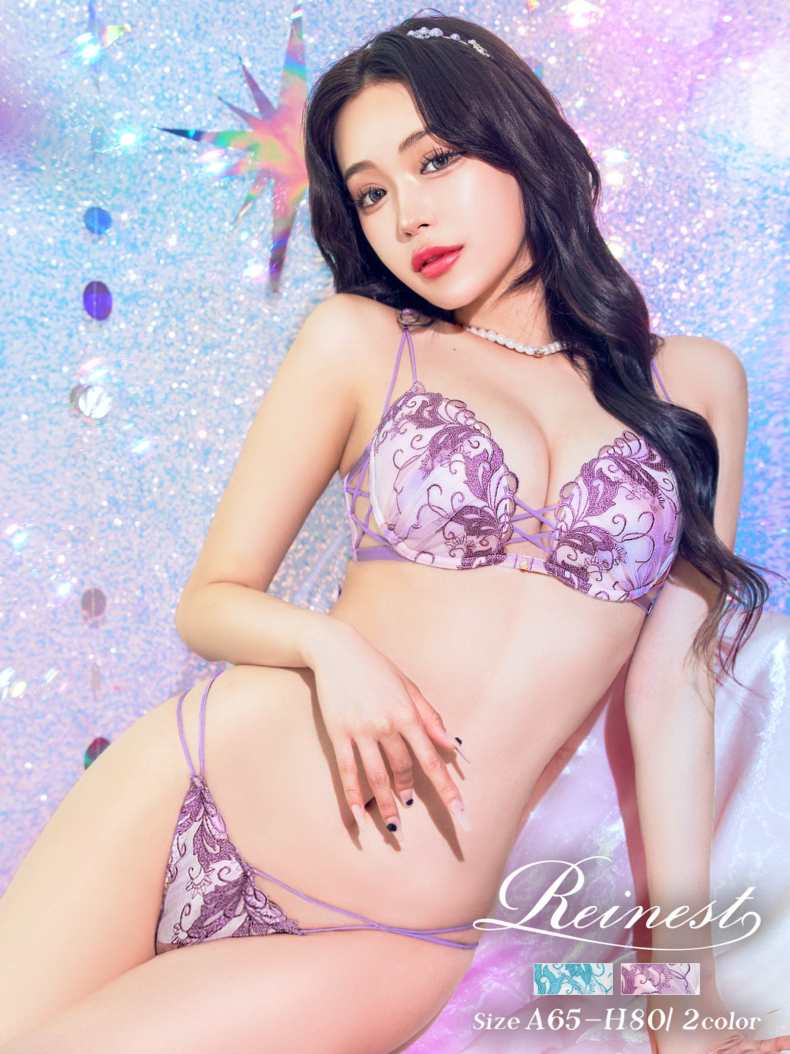 【Reinest】オーロラボタニカルブラジャー&バック透けフルバックショーツ