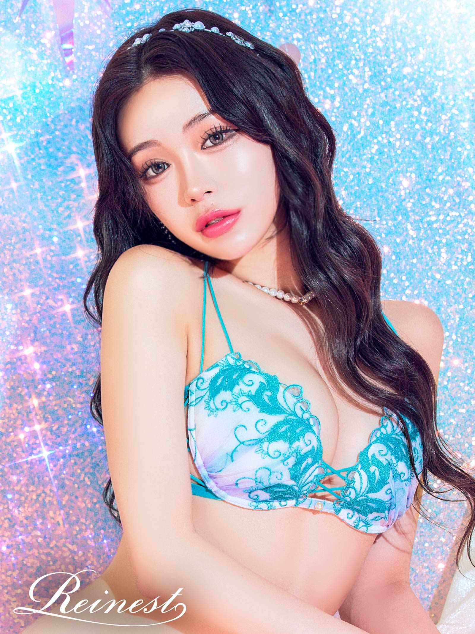 【Reinest】オーロラボタニカルブラジャー&バック透けTバックショーツ