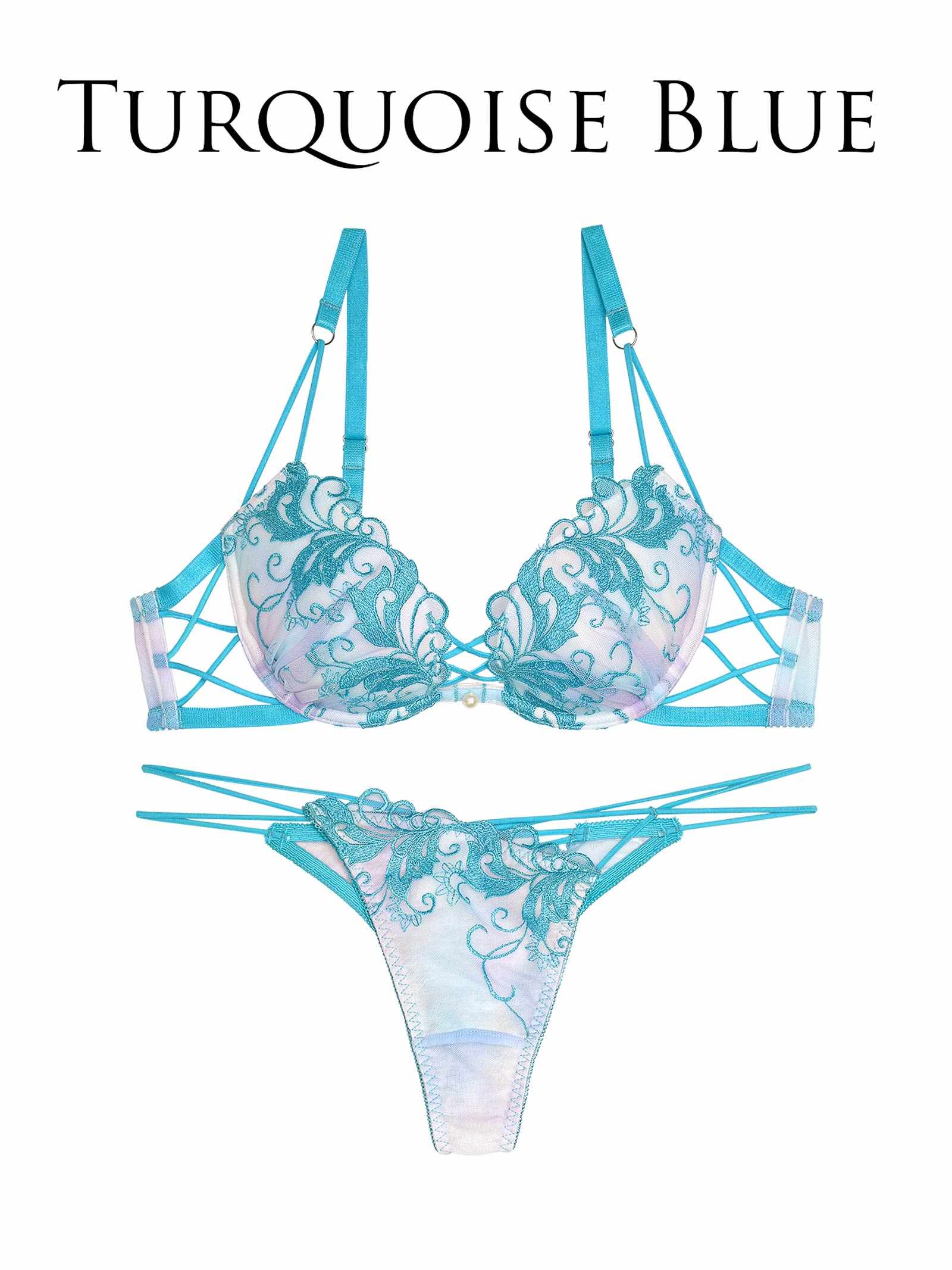 【Reinest】オーロラボタニカルブラジャー&バック透けTバックショーツ