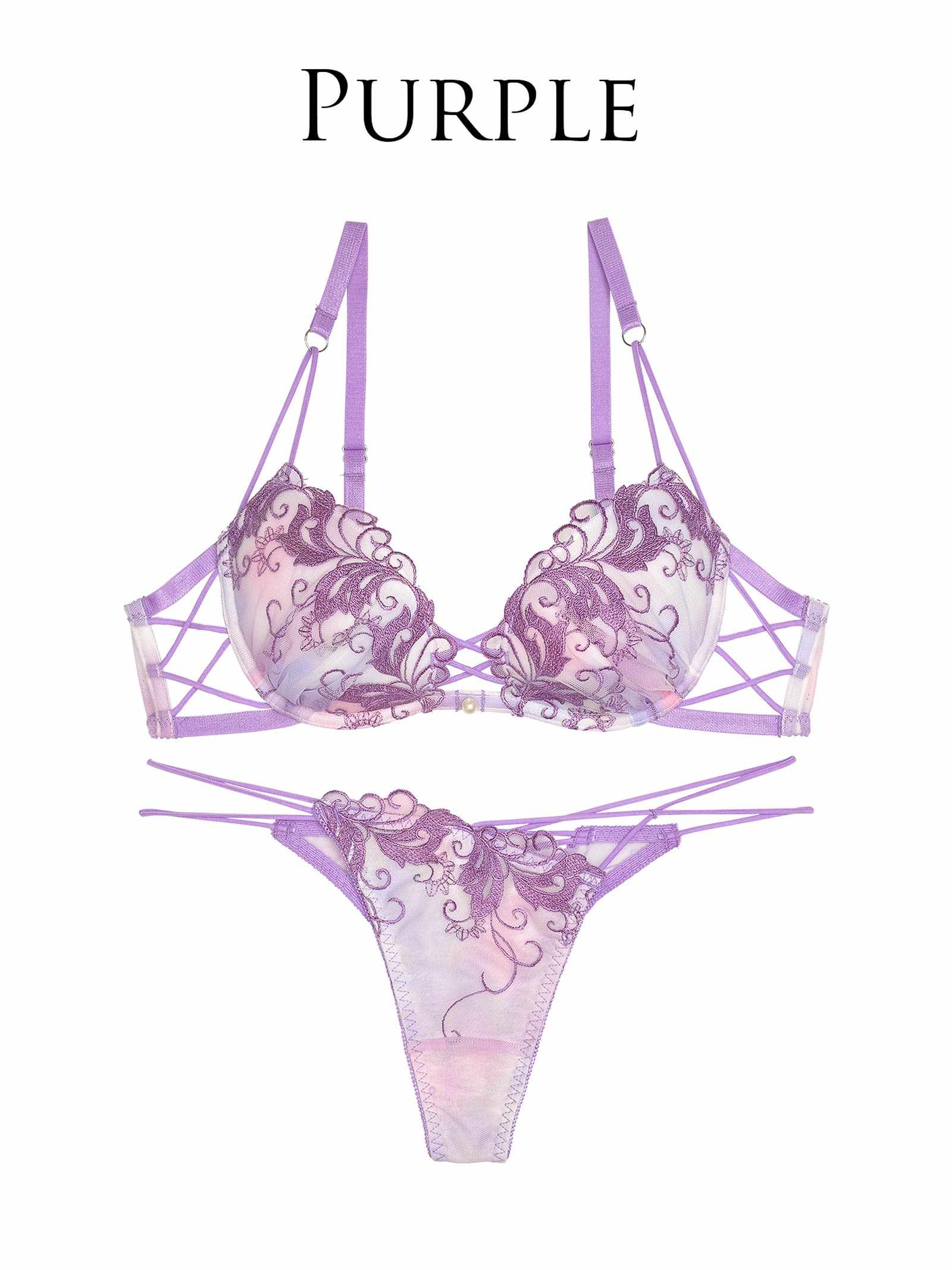 【Reinest】オーロラボタニカルブラジャー&バック透けTバックショーツ