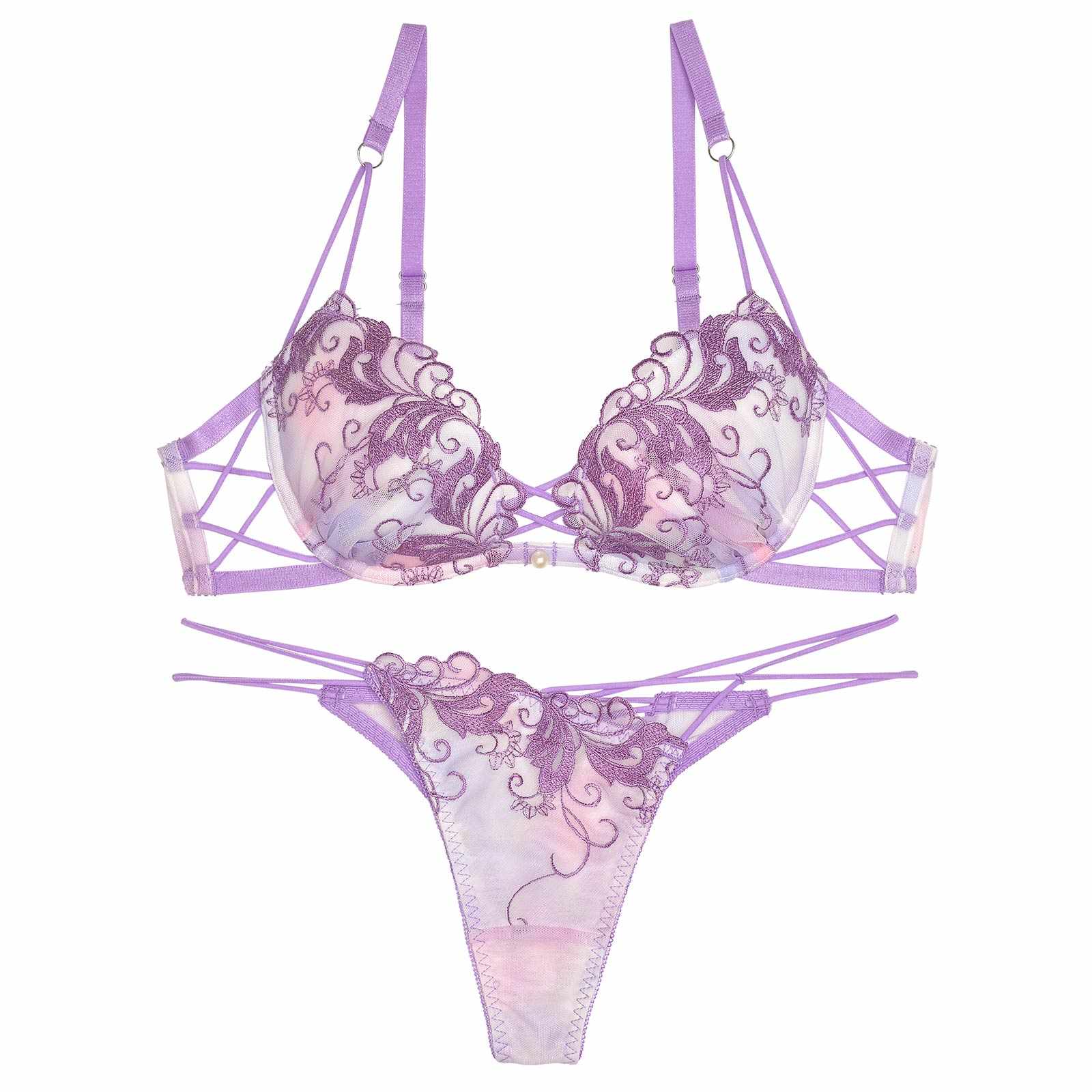 【Reinest】オーロラボタニカルブラジャー&バック透けTバックショーツ