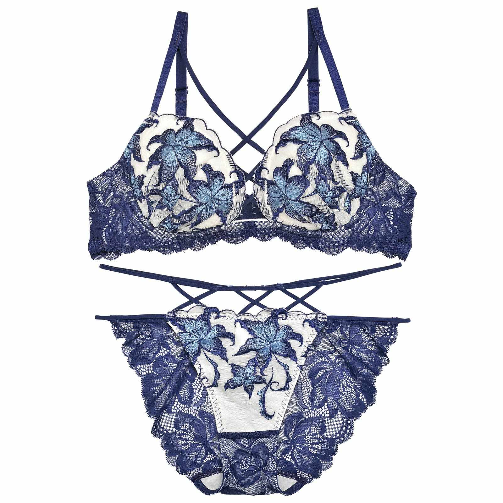 【Reinest】グラマーレースアップリリーブラジャー&バック透けフルバックショーツ