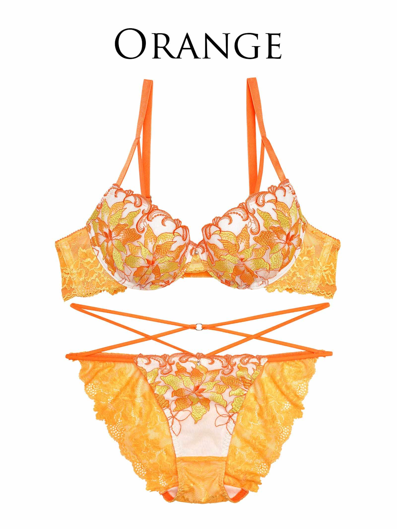 【Reinest】シャインブルームエンブロイダリーブラジャー&バック透けフルバックショーツ