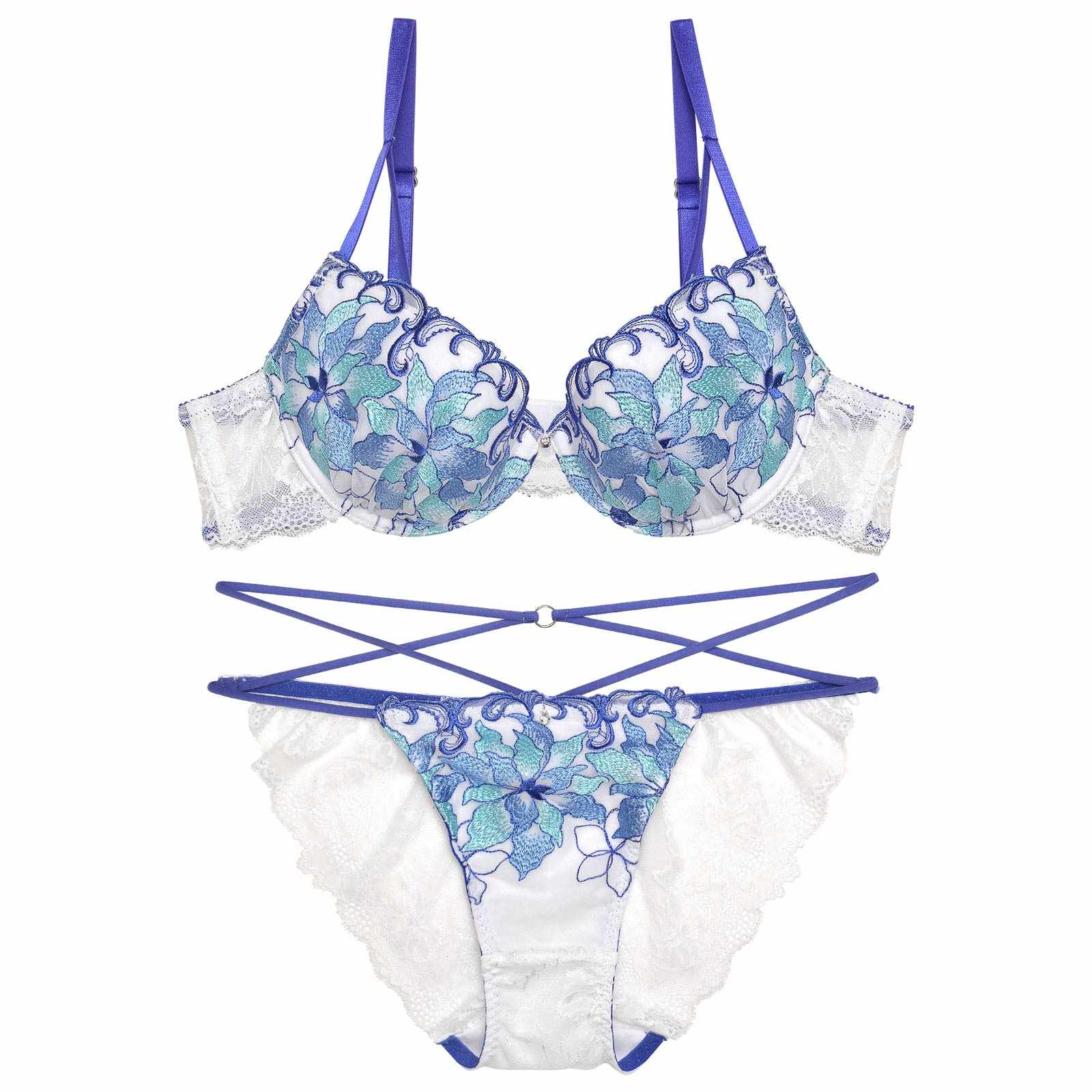 【Reinest】シャインブルームエンブロイダリーブラジャー&バック透けフルバックショーツ