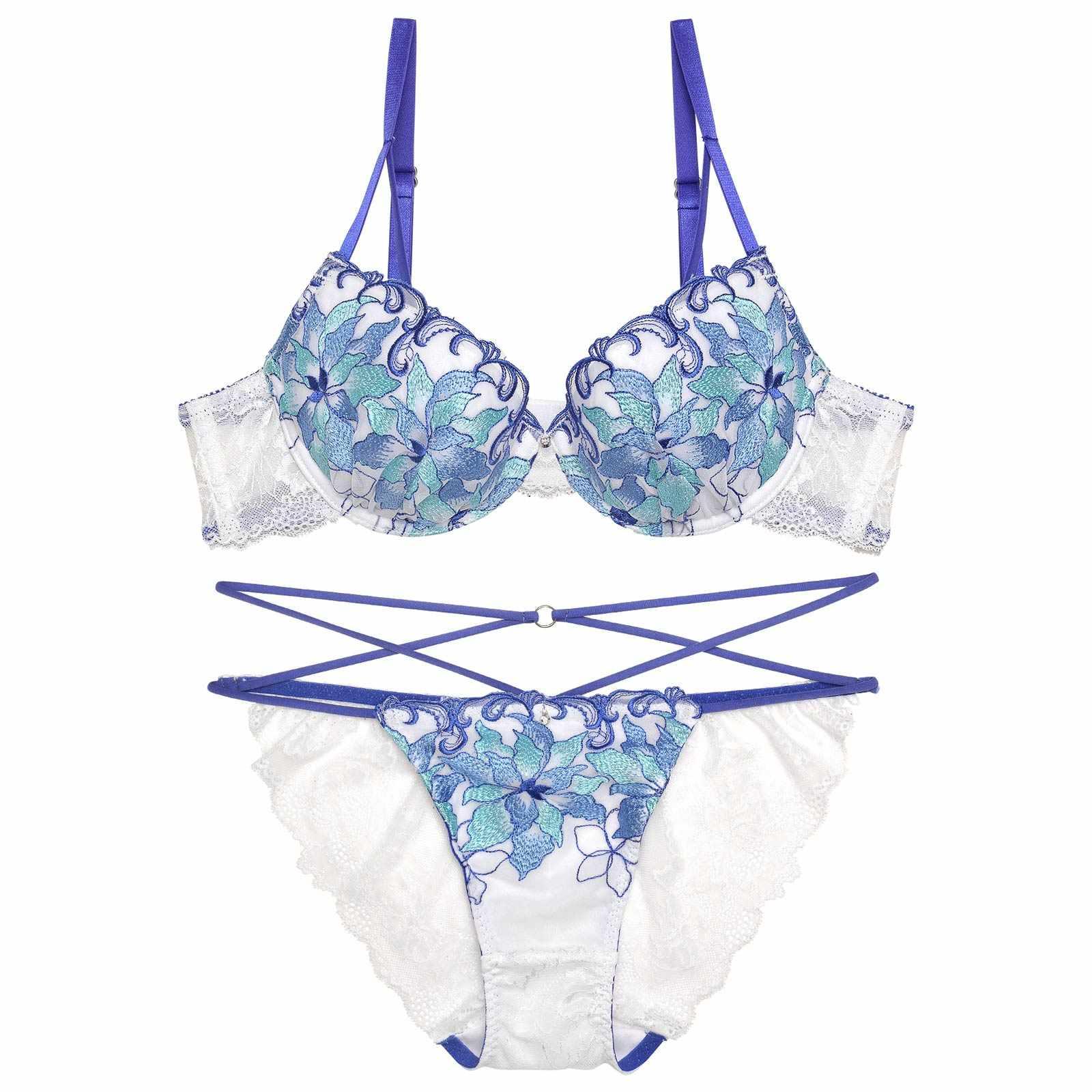 【Reinest】シャインブルームエンブロイダリーブラジャー&バック透けフルバックショーツ - 【公式】247Lingerie