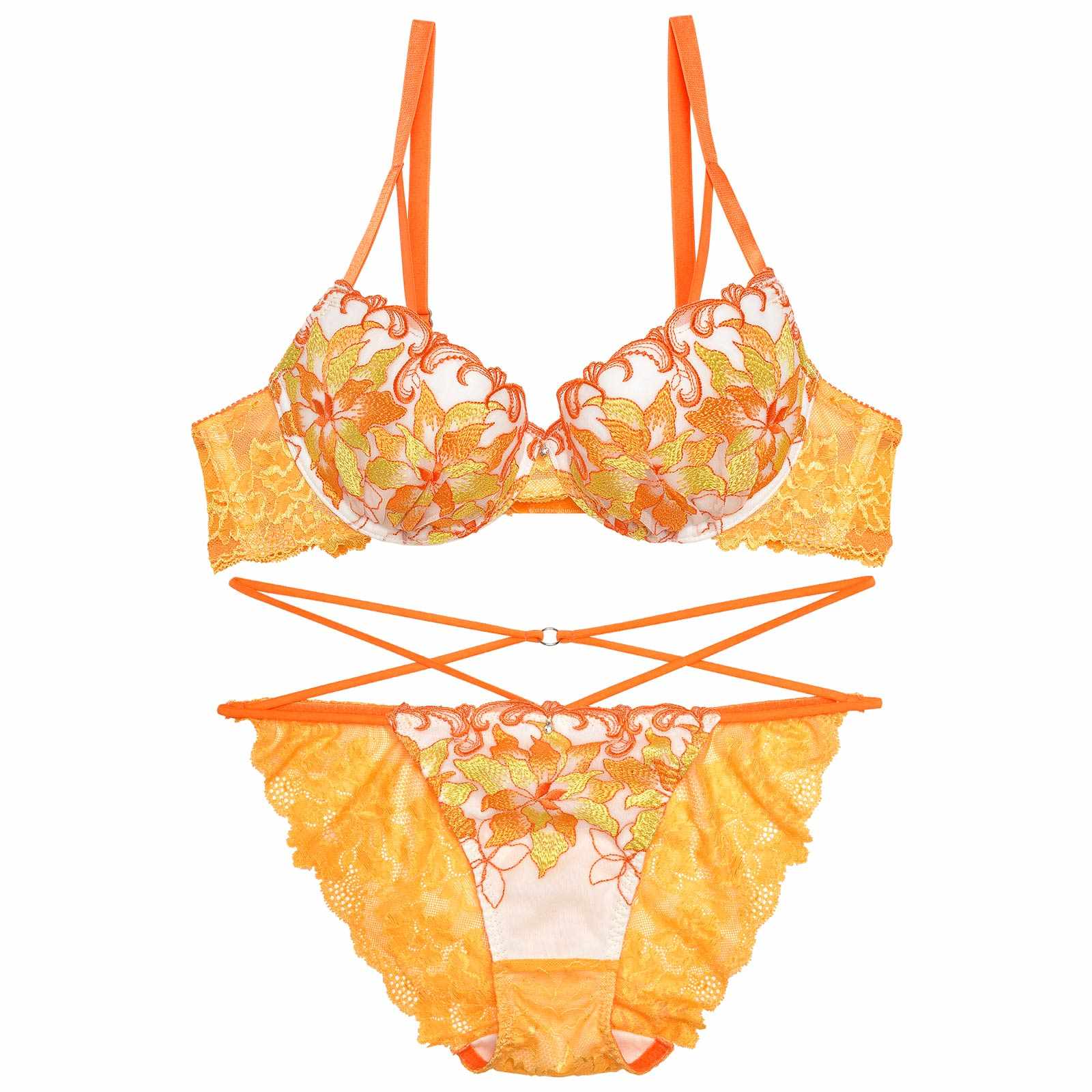 【Reinest】シャインブルームエンブロイダリーブラジャー&バック透けフルバックショーツ