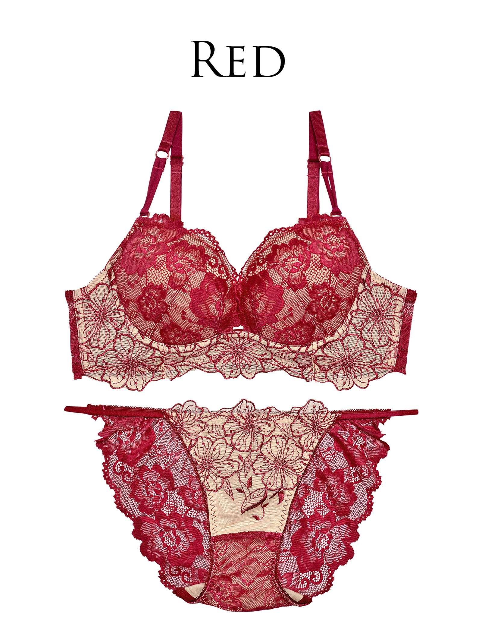 【Reinest】クレールヌーディーブロッサムブラジャー&バック透けフルバックショーツ