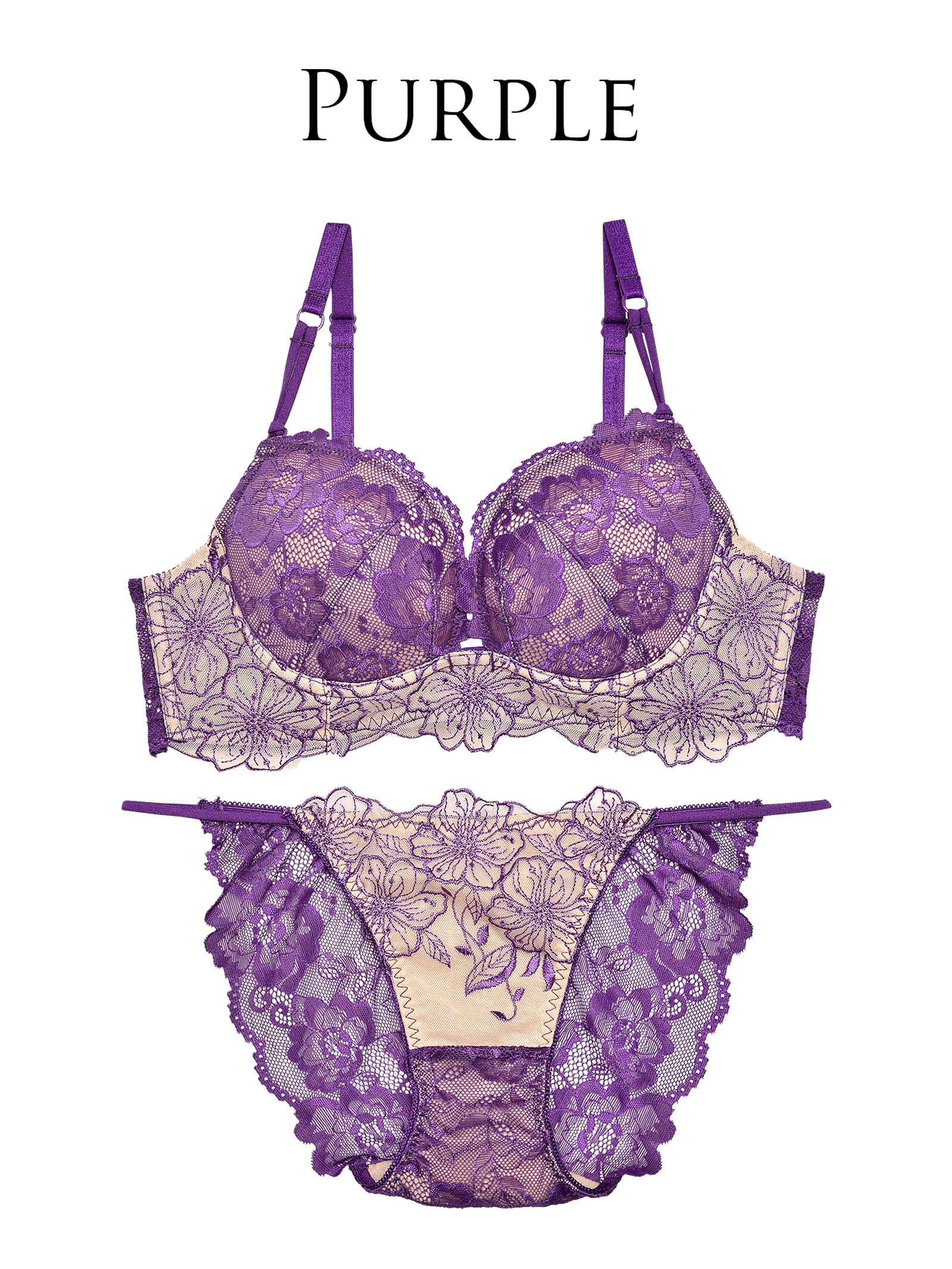 【Reinest】クレールヌーディーブロッサムブラジャー&バック透けフルバックショーツ