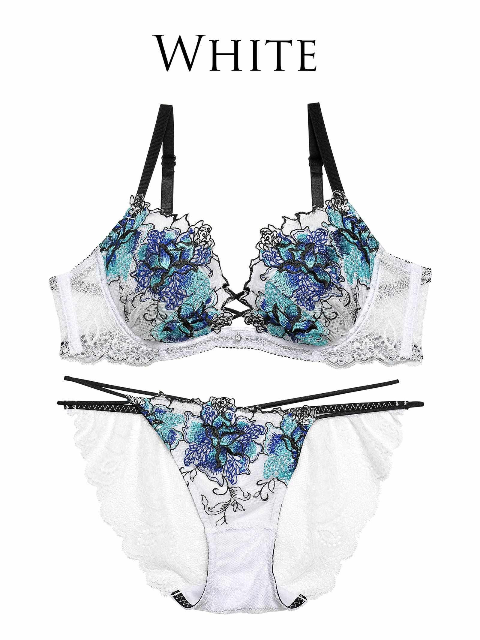 1/24再販!【Reinest】ファブリックレースアップフラワーブラジャー&バック透けフルバックショーツ - 【公式】247Lingerie