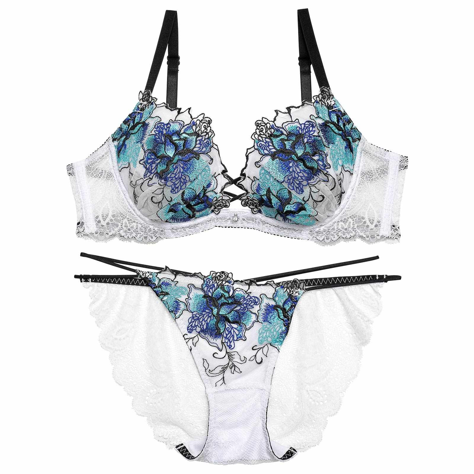 11/18再販!【Reinest】ファブリックレースアップフラワーブラジャー&バック透けフルバックショーツ