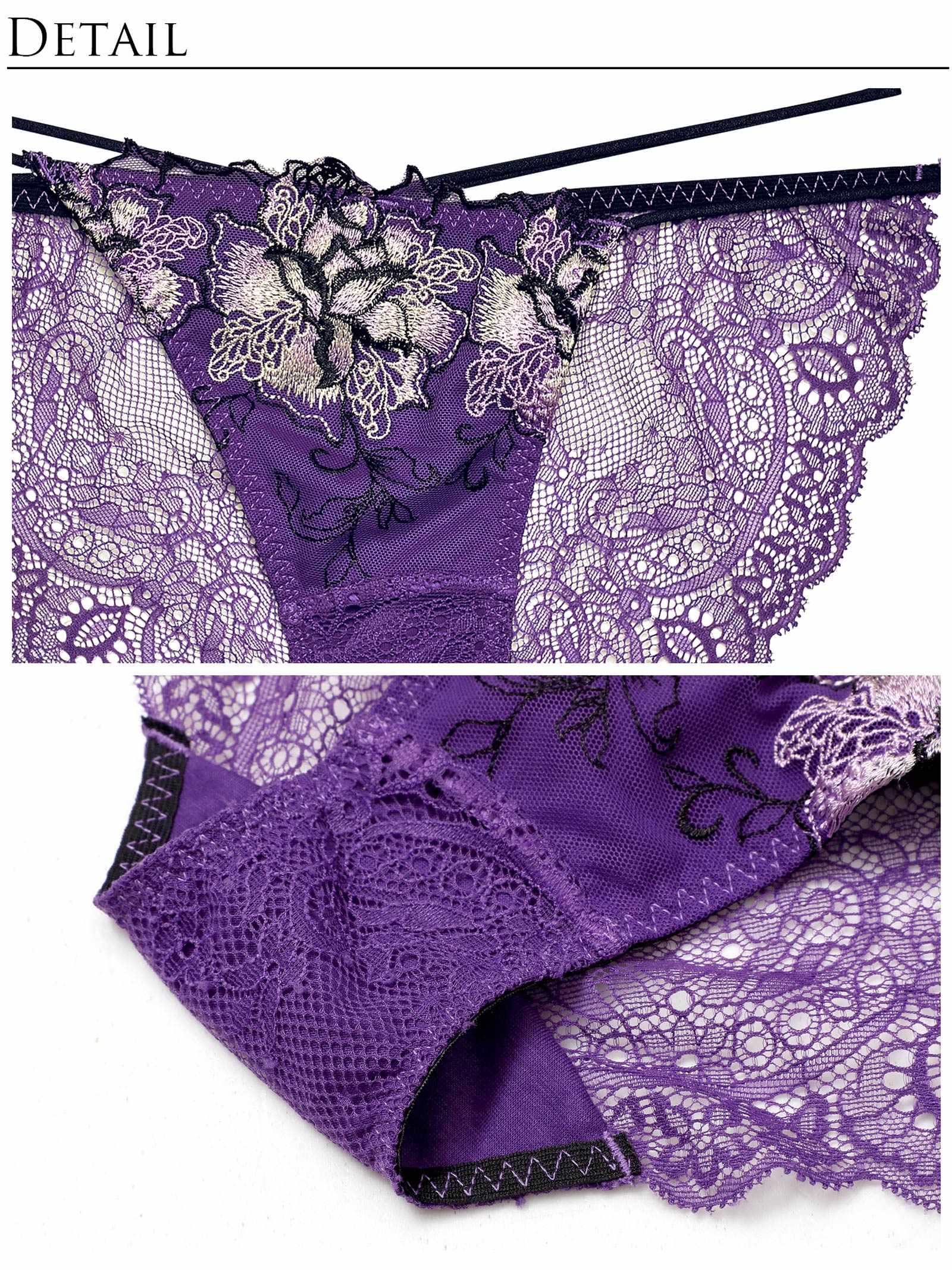 10/21新作!【Reinest】ファブリックレースアップフラワーブラジャー&バック透けフルバックショーツ