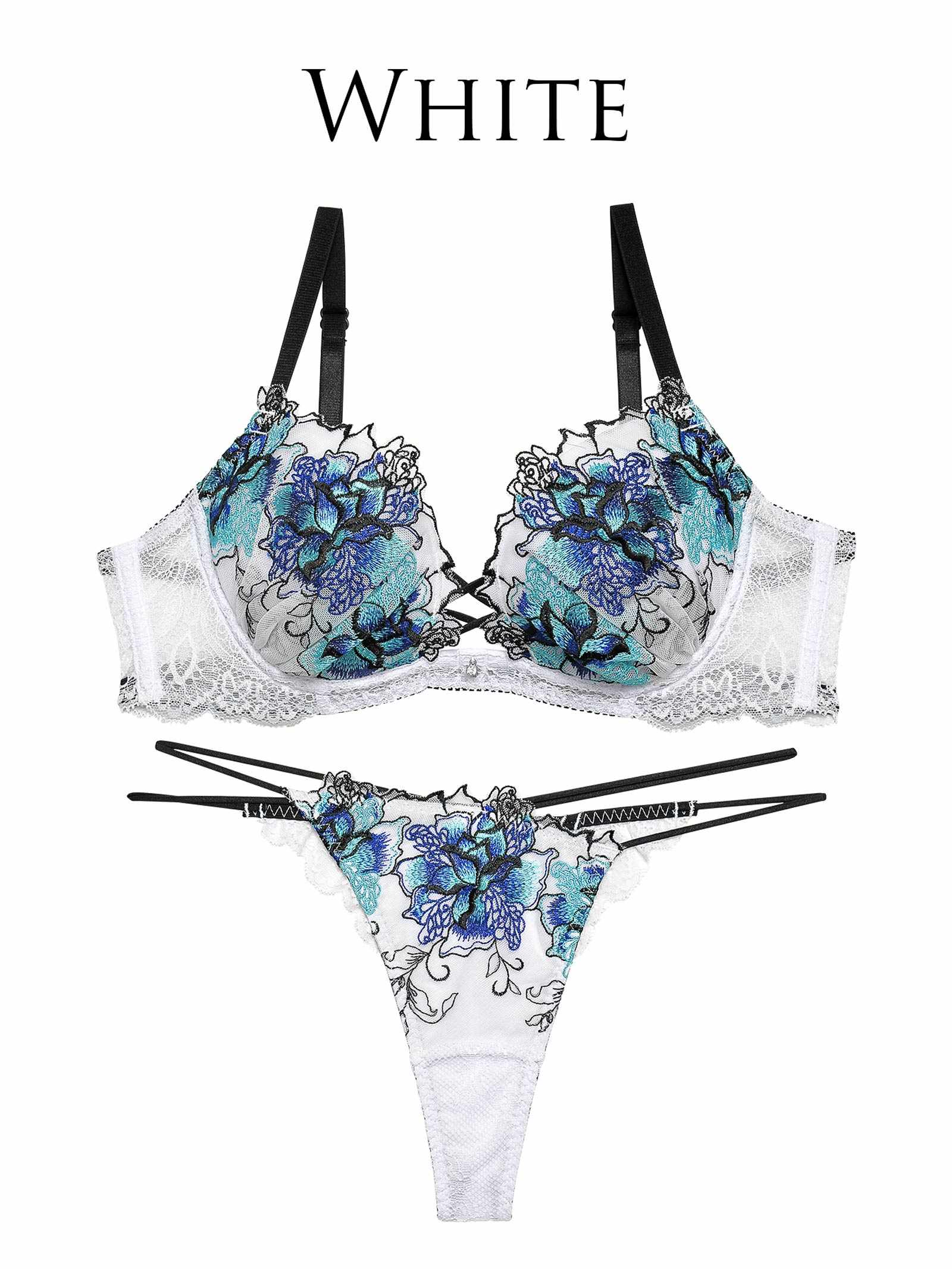 10/21新作!【Reinest】ファブリックレースアップフラワーブラジャー&バック透けTバックショーツ