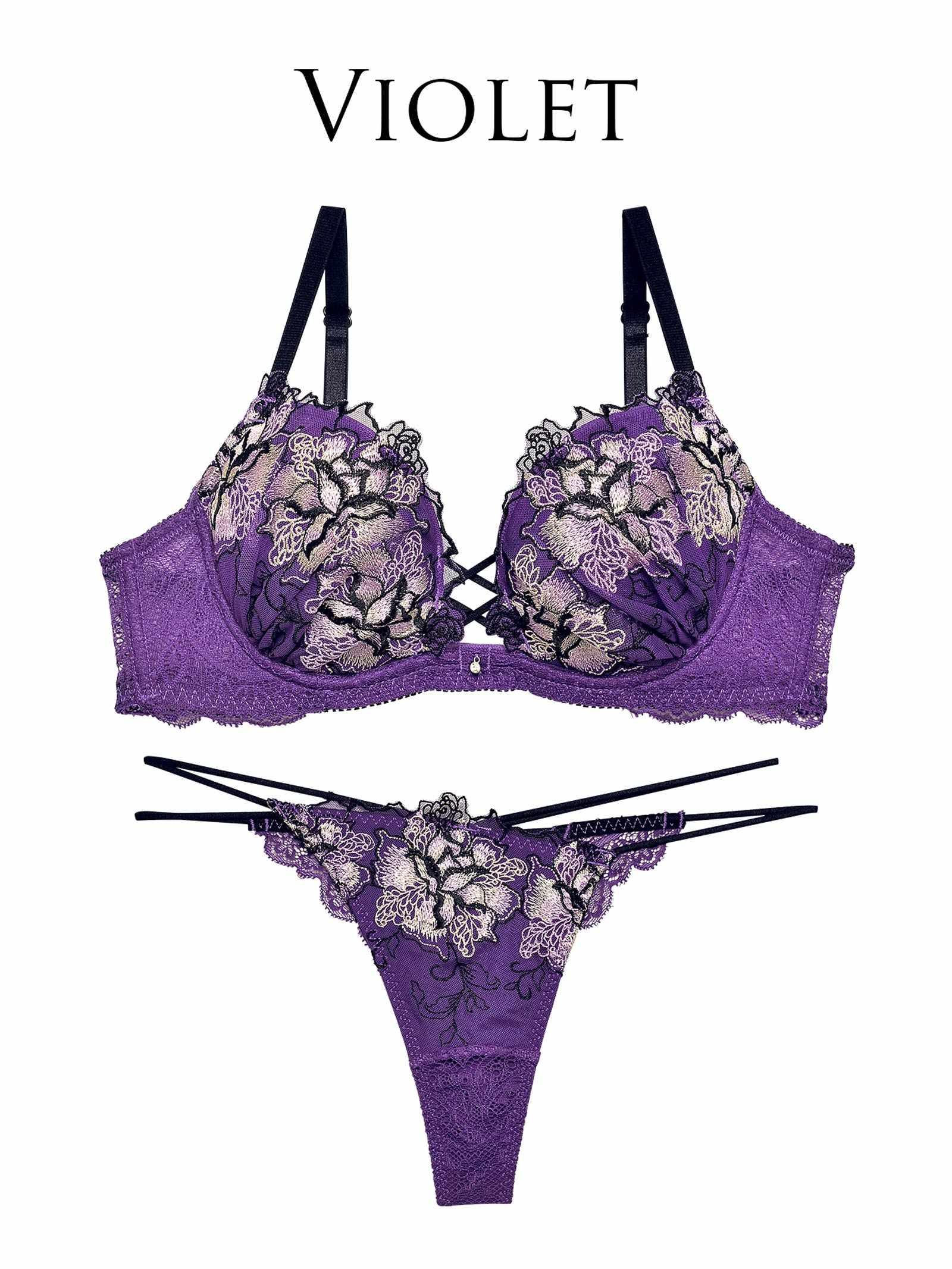 1/24再販!【Reinest】ファブリックレースアップフラワーブラジャー&バック透けTバックショーツ - 【公式】247Lingerie