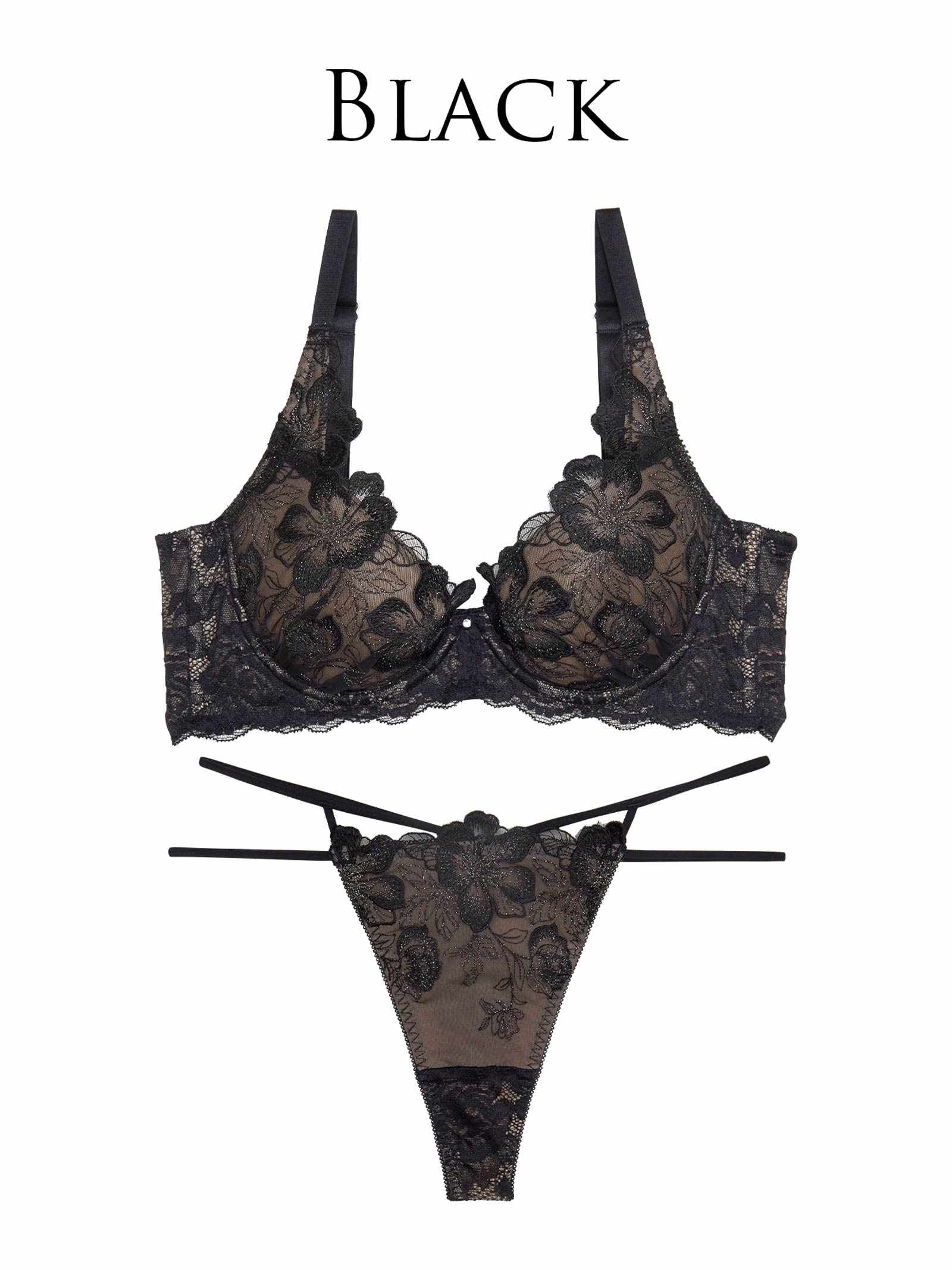 9/10新作!【永尾まりや着用】【Reinest】グリッターリュクスフラワーブラジャー&バック透けTバックショーツ