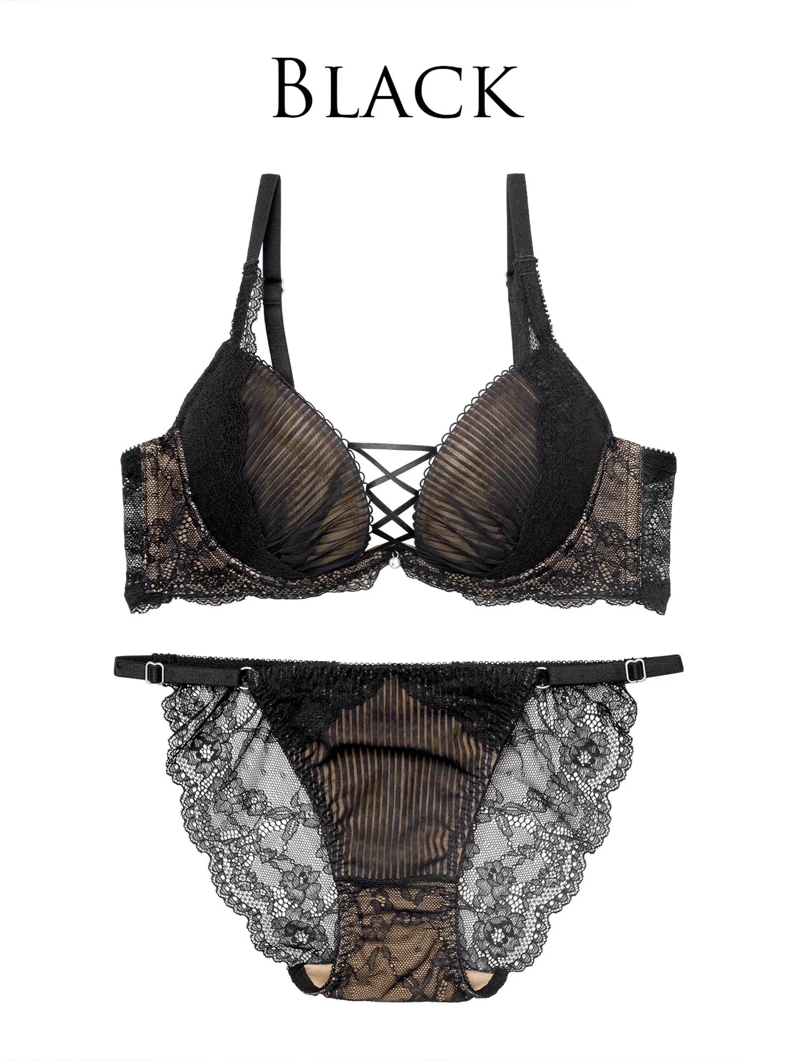 9/1新作!【永尾まりや着用】【Reinest】メロウプリーツレースアップブラジャー&バック透けフルバックショーツ