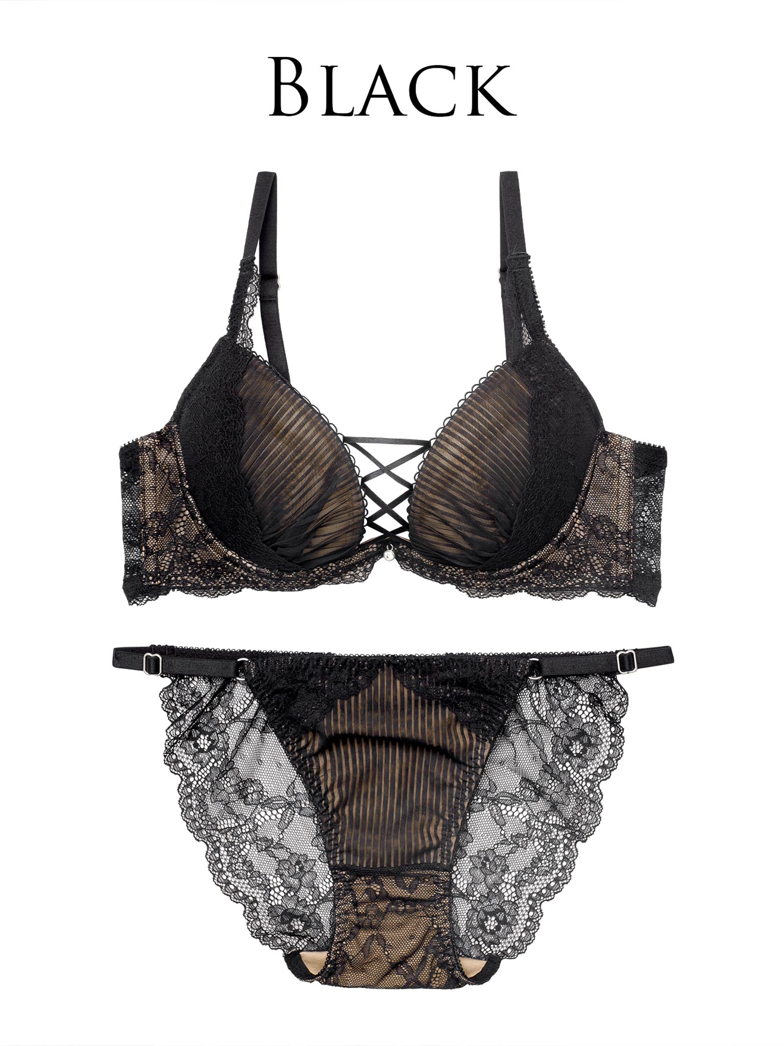 9/1新作!【永尾まりや着用】【Reinest】メロウプリーツレースアップブラジャー&バック透けフルバックショーツ