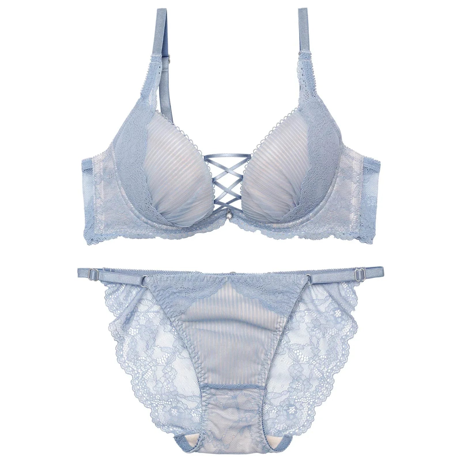 4/3再販!【Reinest】メロウプリーツレースアップブラジャー&バック透けフルバックショーツ