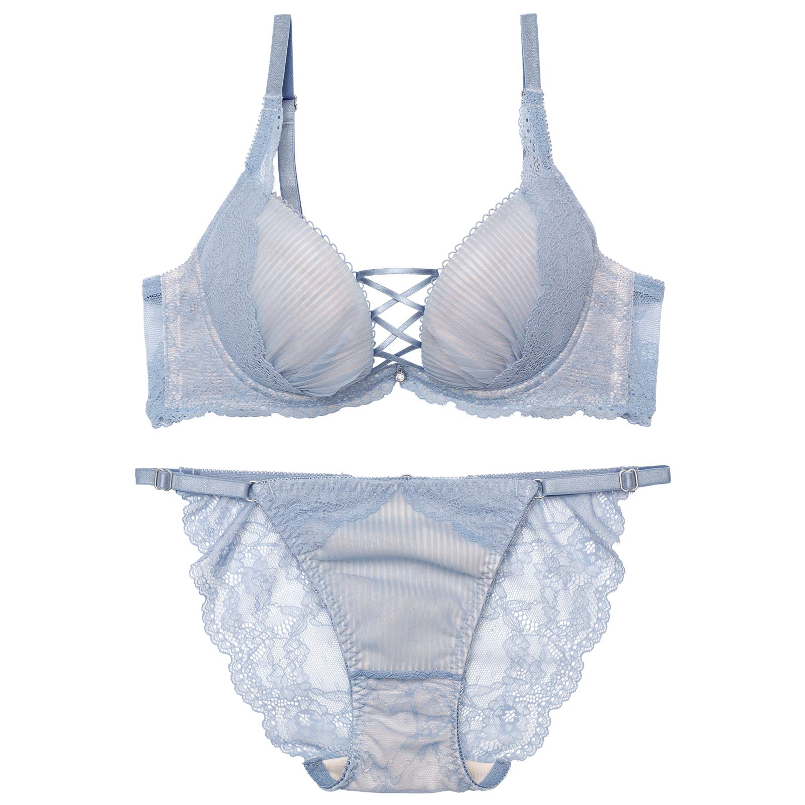 【永尾まりや着用】【Reinest】メロウプリーツレースアップブラジャー&バック透けフルバックショーツ