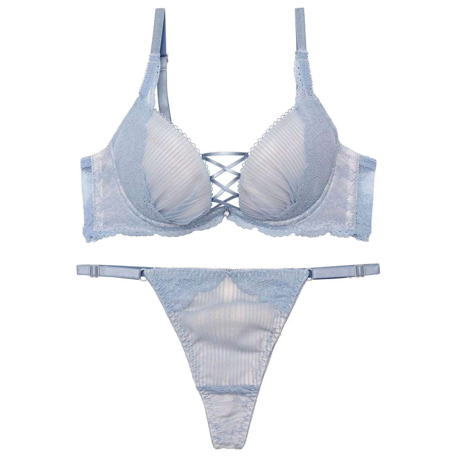 【永尾まりや着用】【Reinest】メロウプリーツレースアップブラジャー&バック透けTバックショーツ