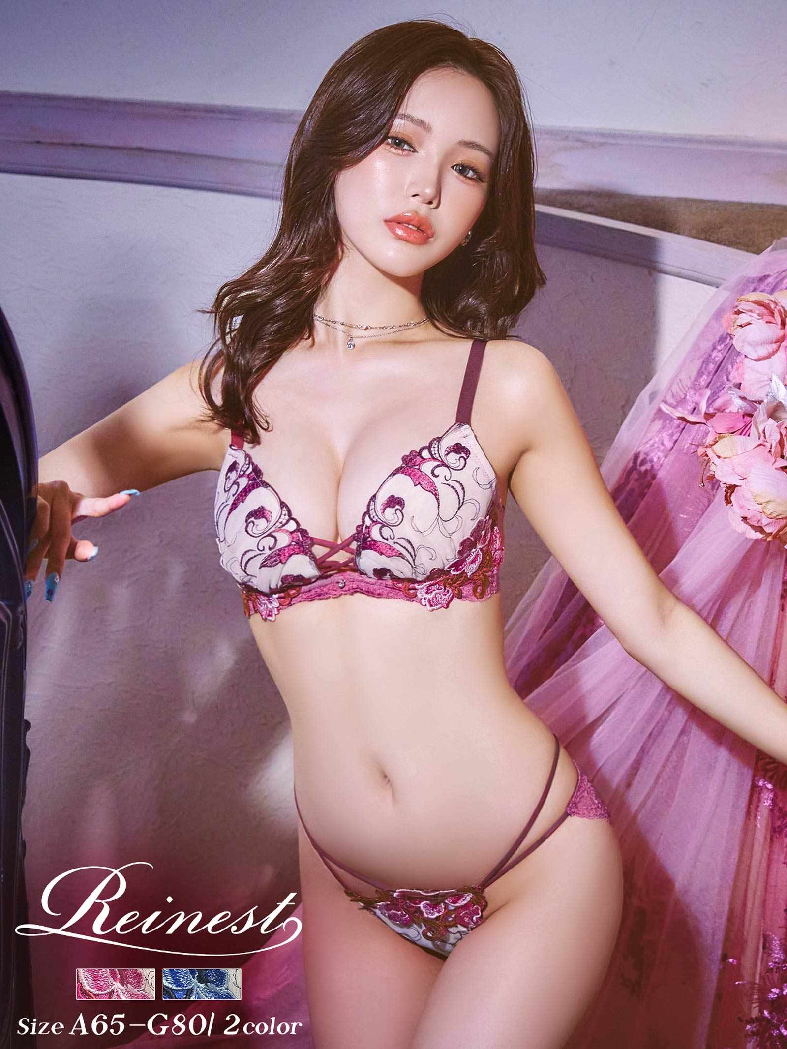 12/3再販!【Reinest】ビューティフルグロウフラワーブラジャー&バック透けフルバックショーツ