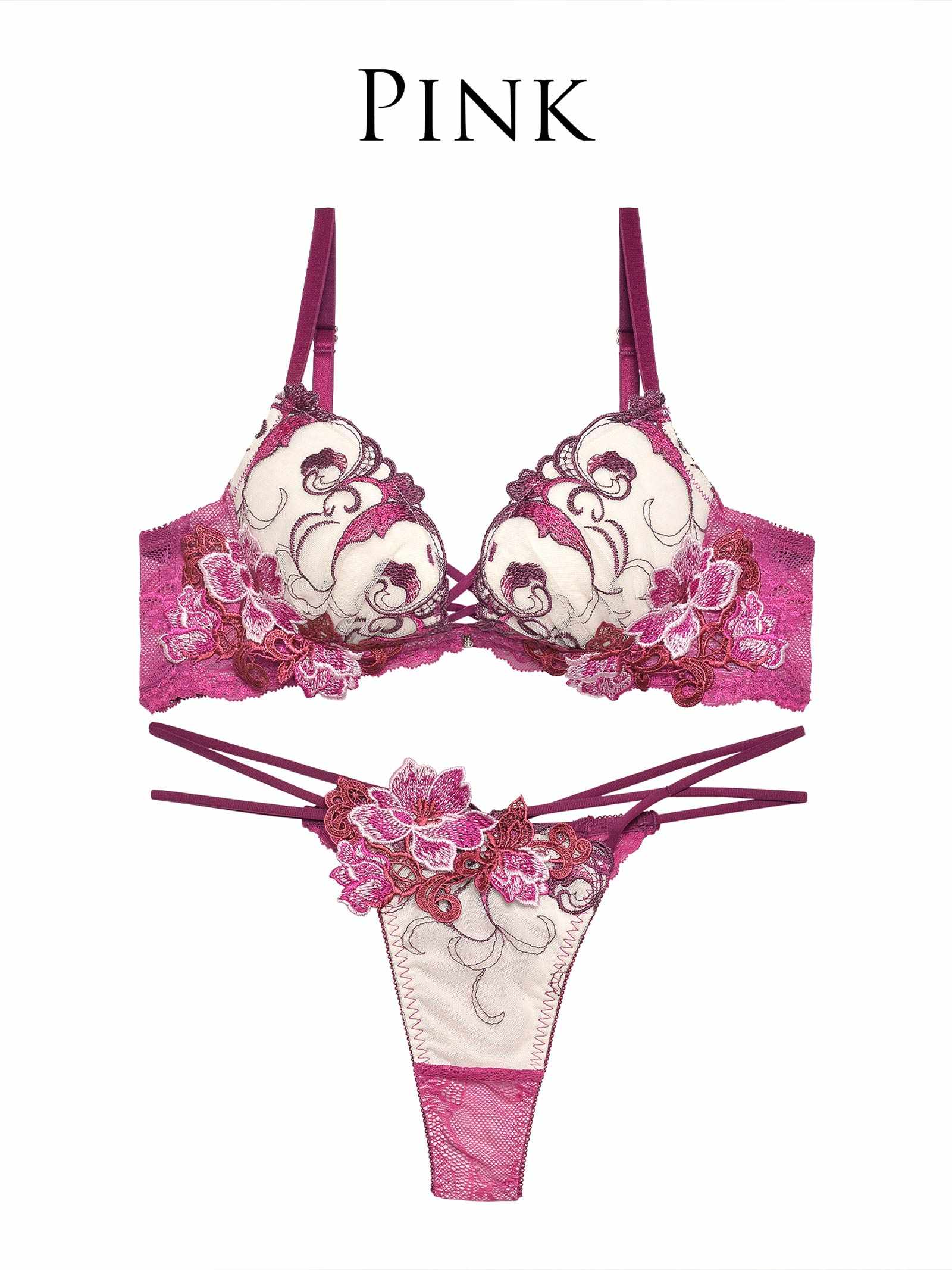 【Reinest】ビューティフルグロウフラワーブラジャー&バック透けTバックショーツ