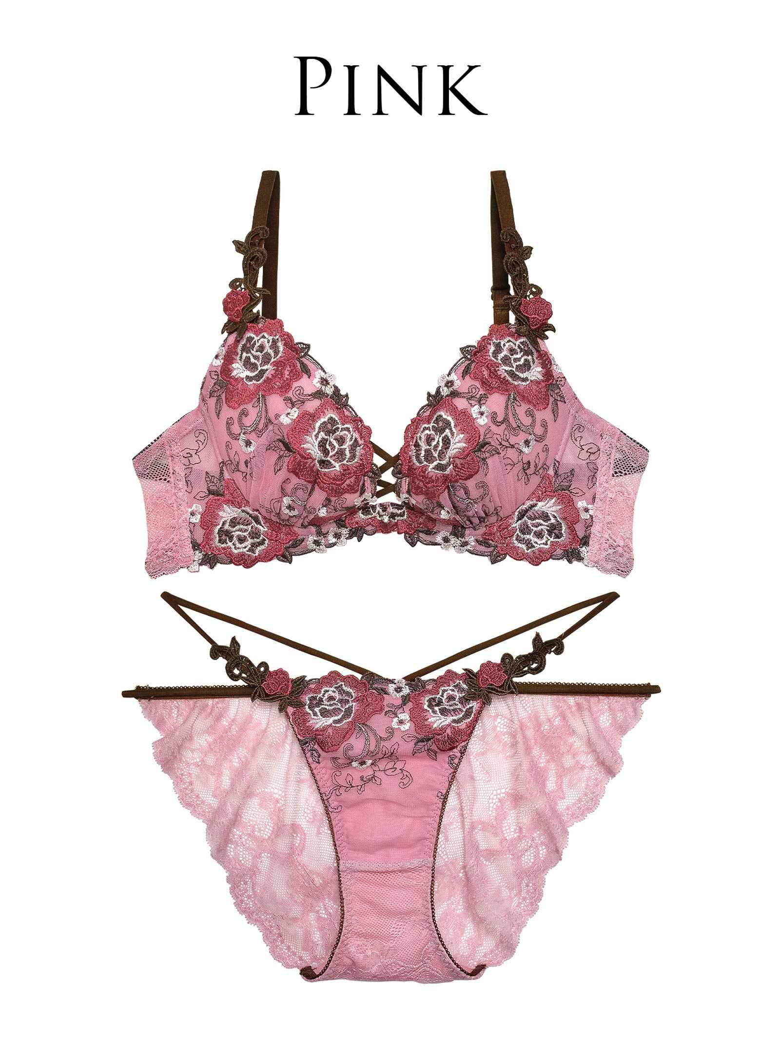 【Reinest】ノーブルロゼッタレースアップブラジャー&バック透けフルバックショーツ - 【公式】247Lingerie