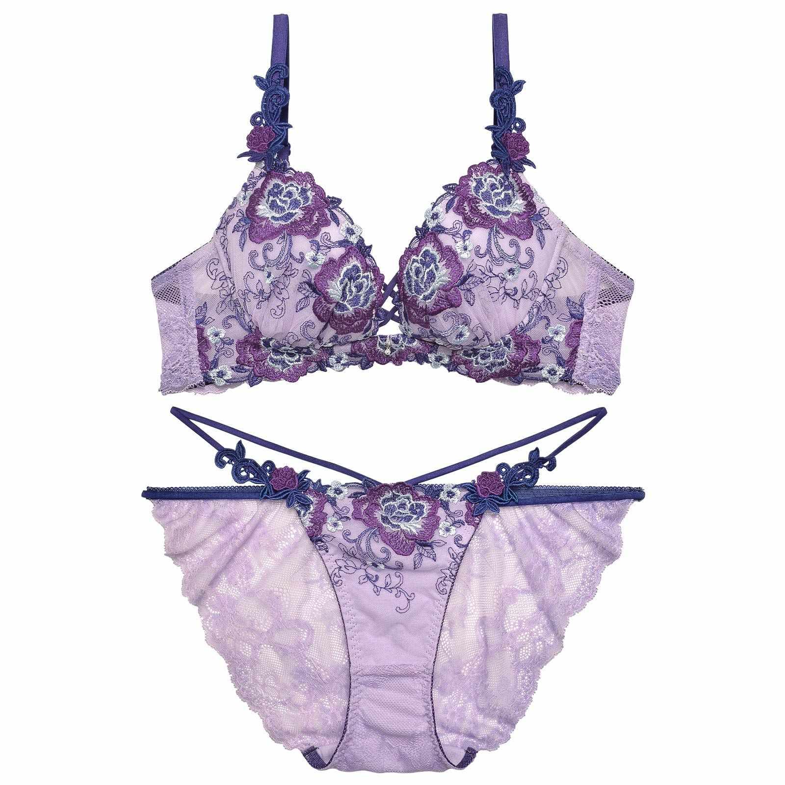 【Reinest】ノーブルロゼッタレースアップブラジャー&バック透けフルバックショーツ - 【公式】247Lingerie