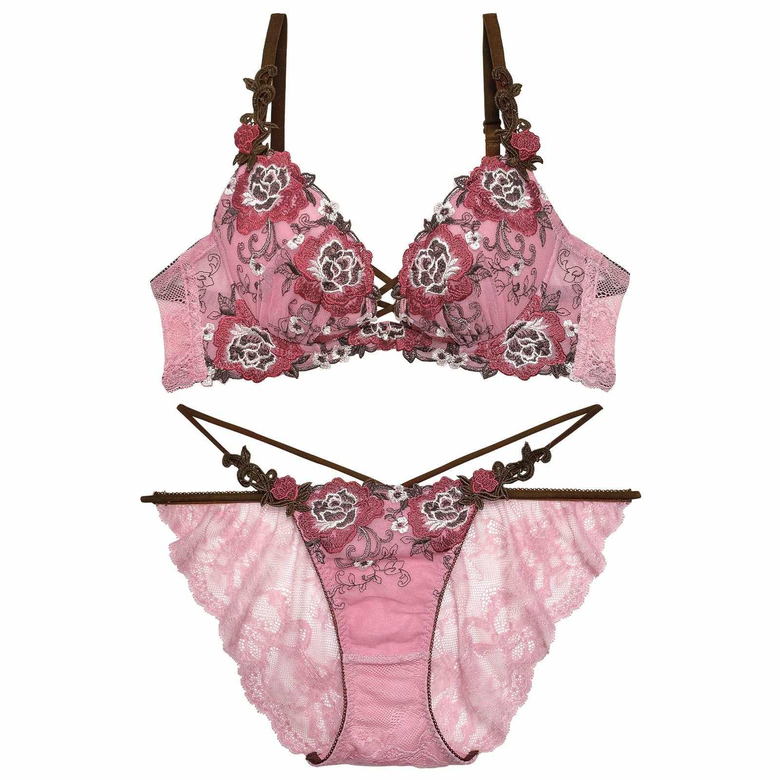 【Reinest】ノーブルロゼッタレースアップブラジャー&バック透けフルバックショーツ - 【公式】247Lingerie